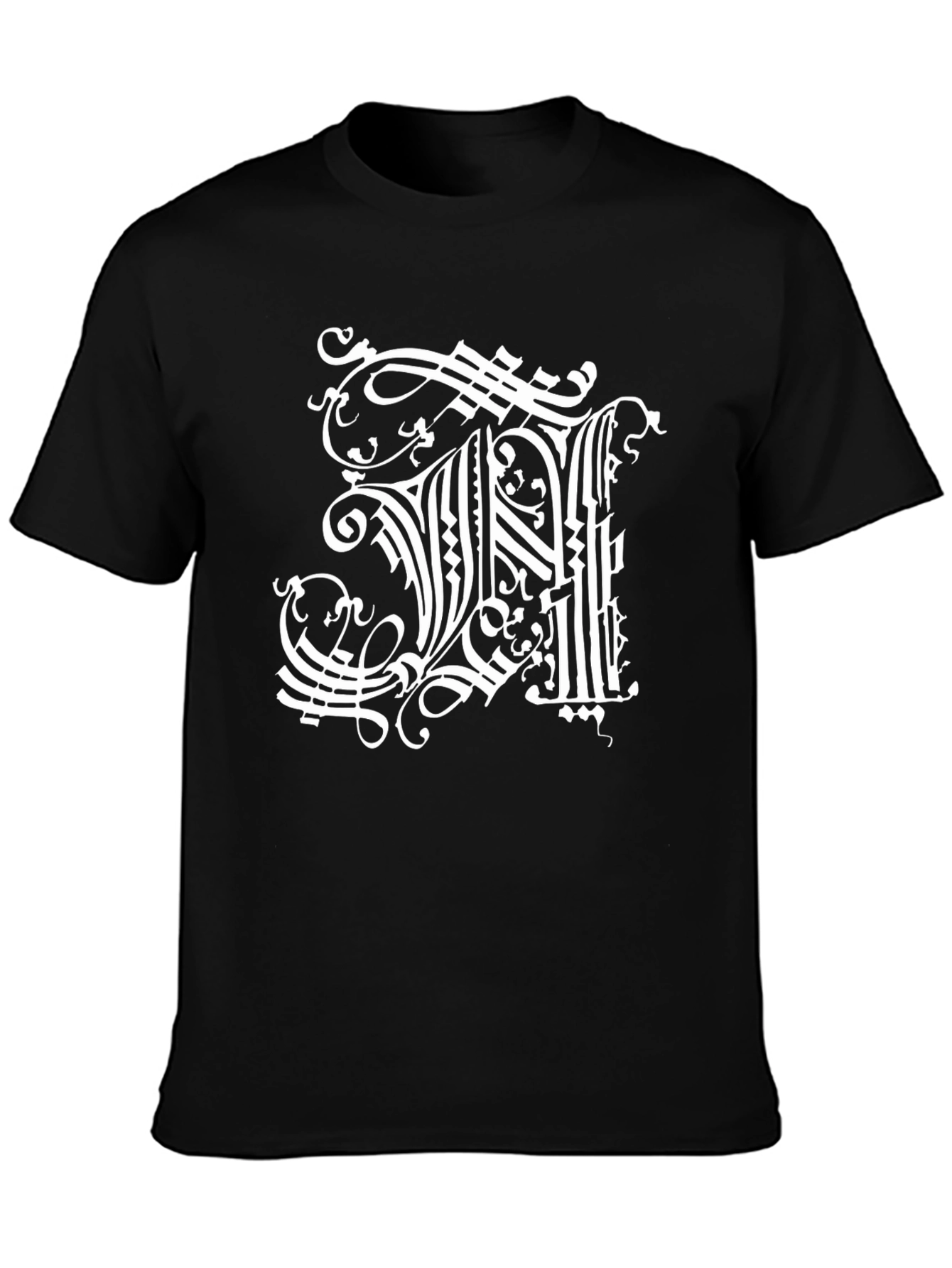 Ornate Initial H Graphic Black T-Shirt