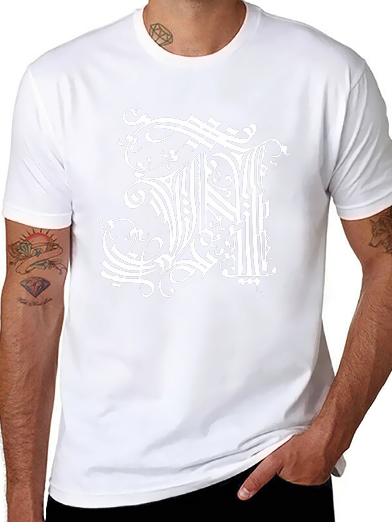 Ornate Initial H Graphic Black T-Shirt
