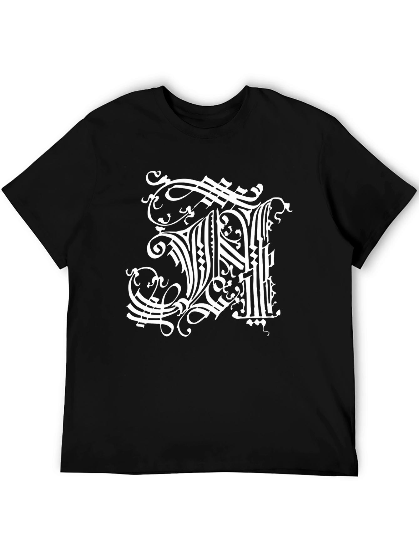 Ornate Initial H Graphic Black T-Shirt