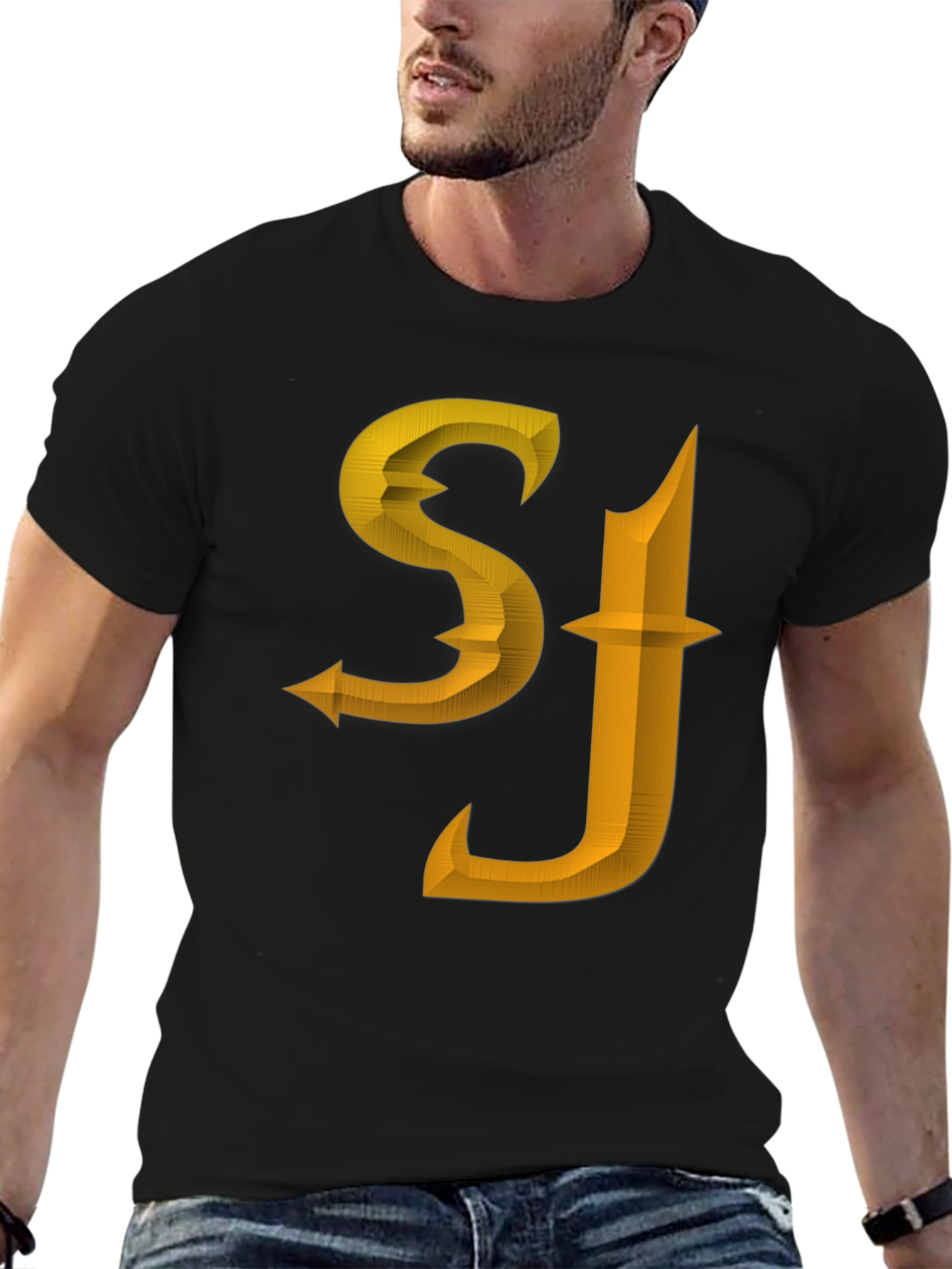 SJ Initials Black Tee - Modern Design