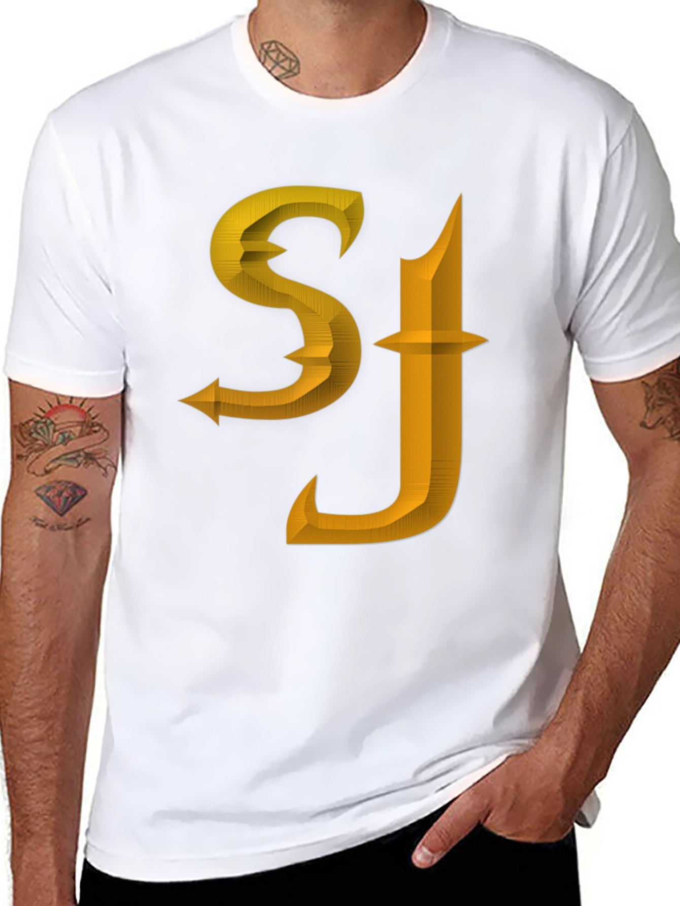 SJ Initials Black Tee - Modern Design