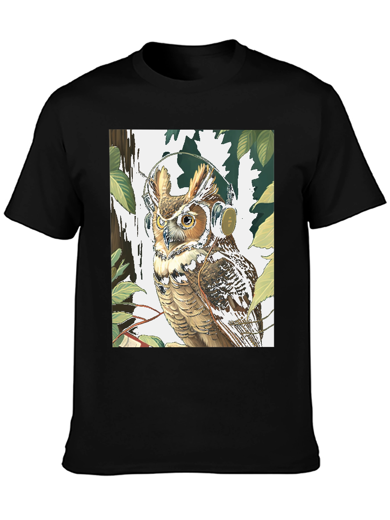 Owl With Headphones Graphic Tee