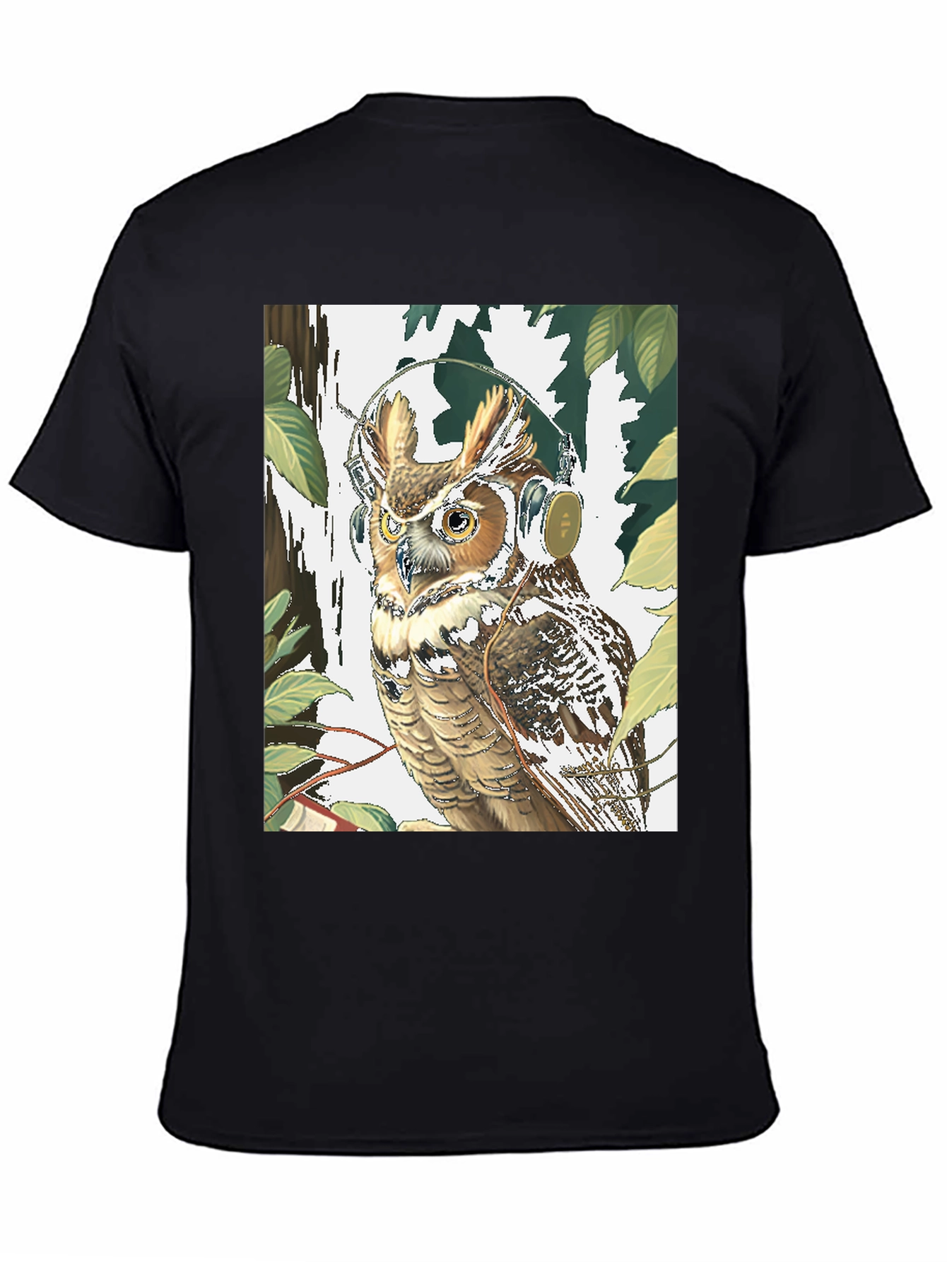 Owl With Headphones Graphic Tee