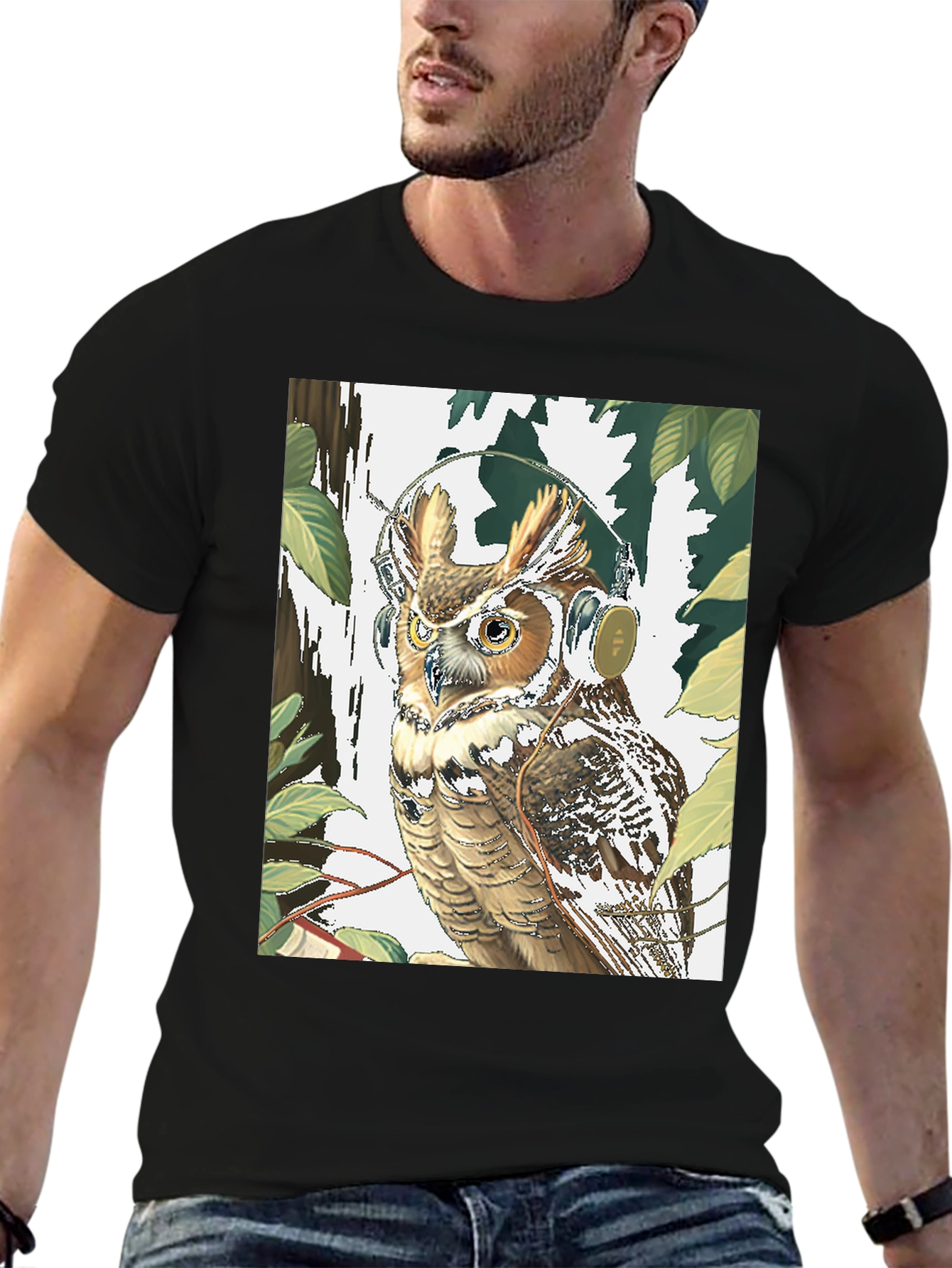Owl With Headphones Graphic Tee