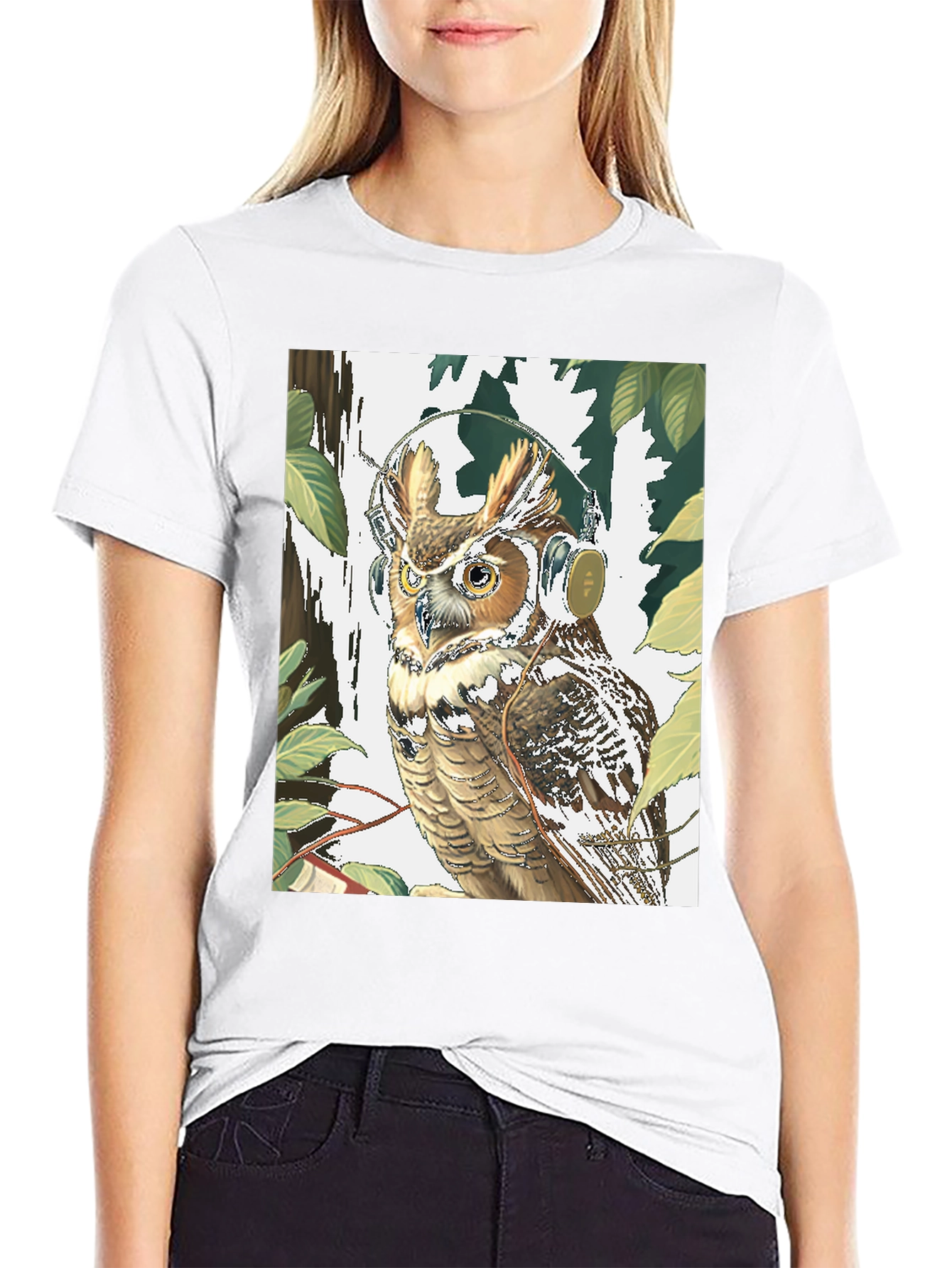 Owl With Headphones Graphic Tee