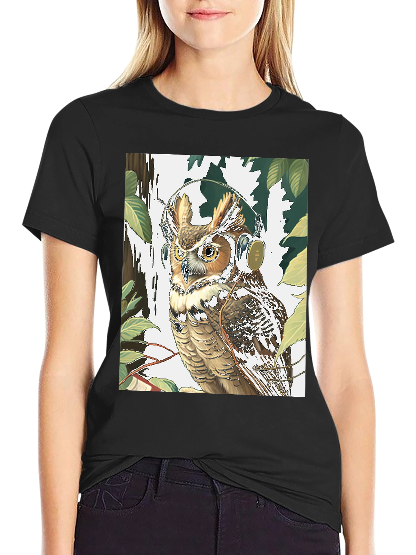 Owl With Headphones Graphic Tee