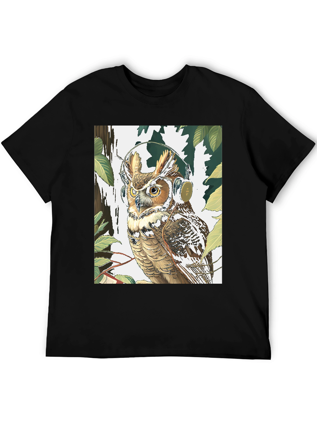 Owl With Headphones Graphic Tee