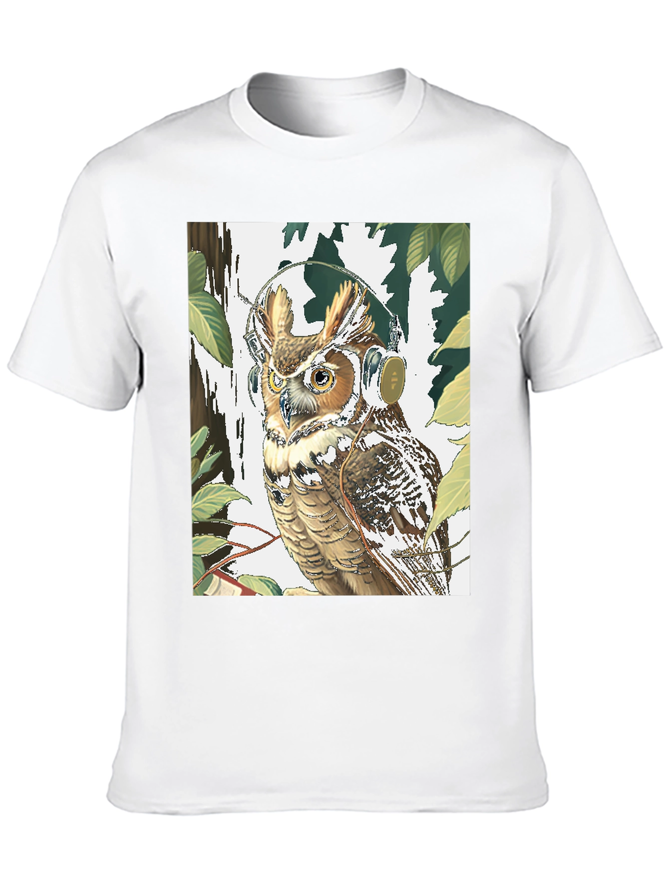 Owl With Headphones Graphic Tee