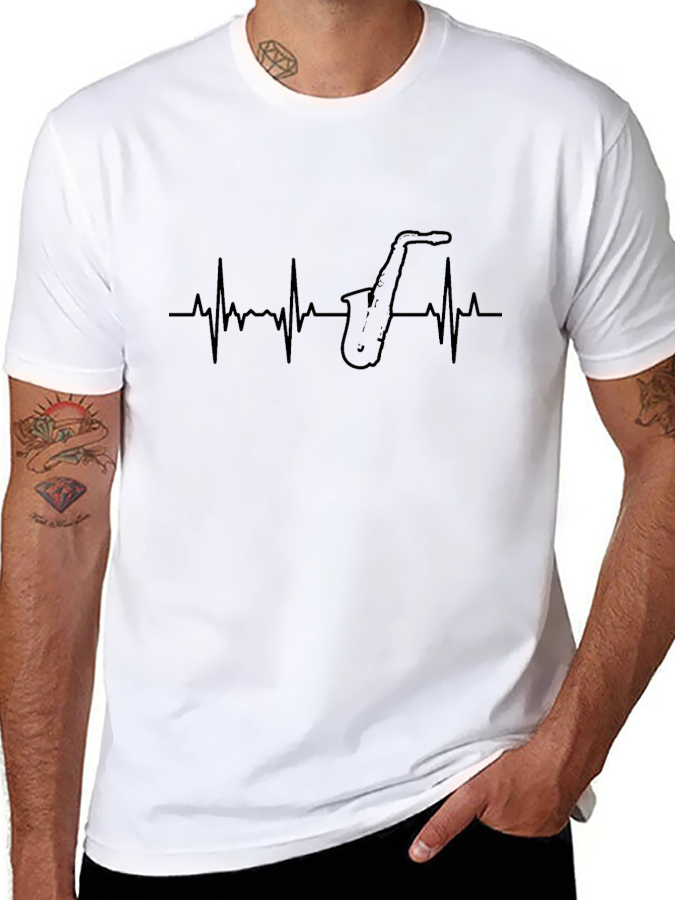 Saxophone Heartbeat Graphic Tee - Black