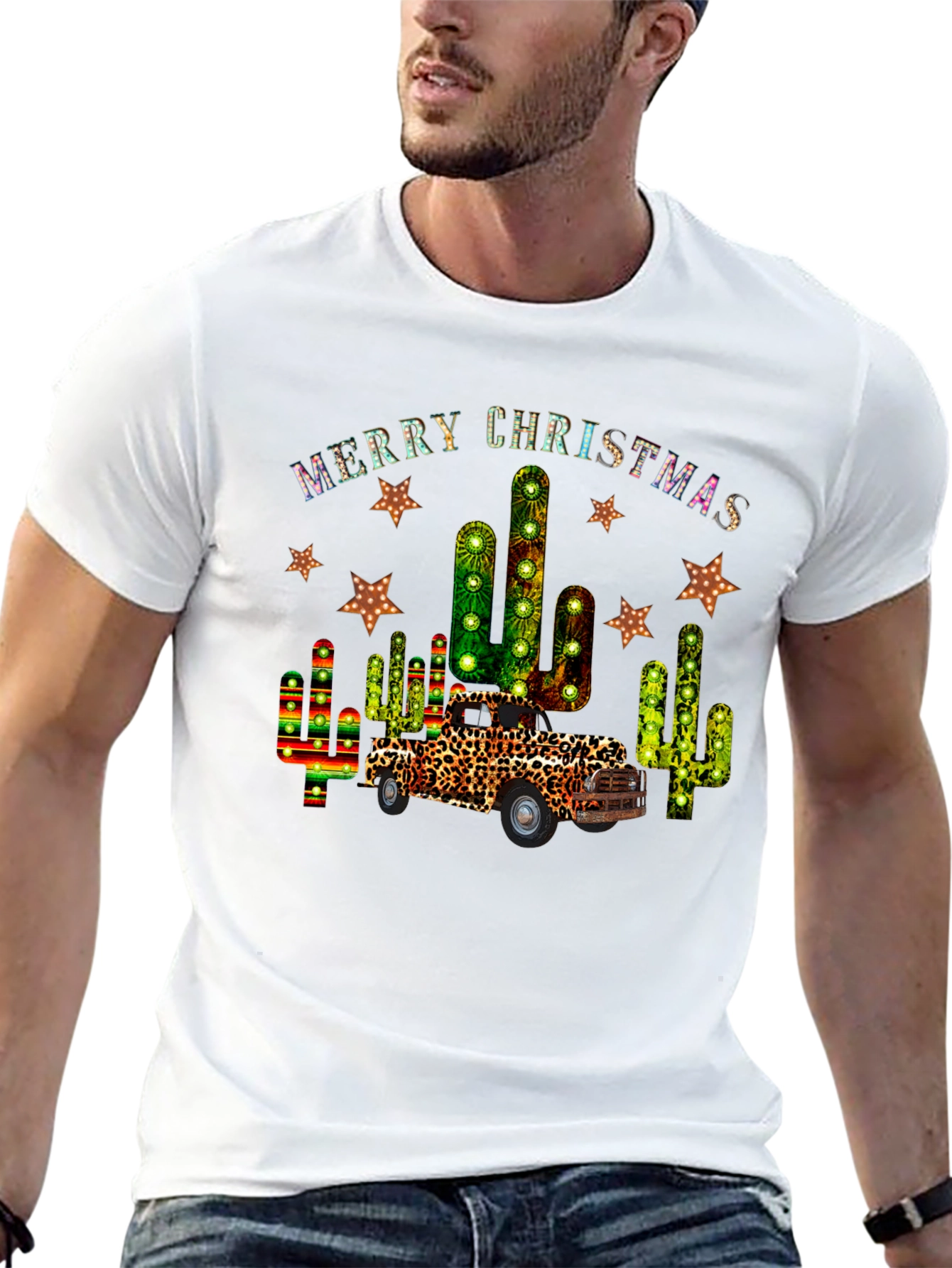 Merry Christmas Cactus Truck Graphic Tee