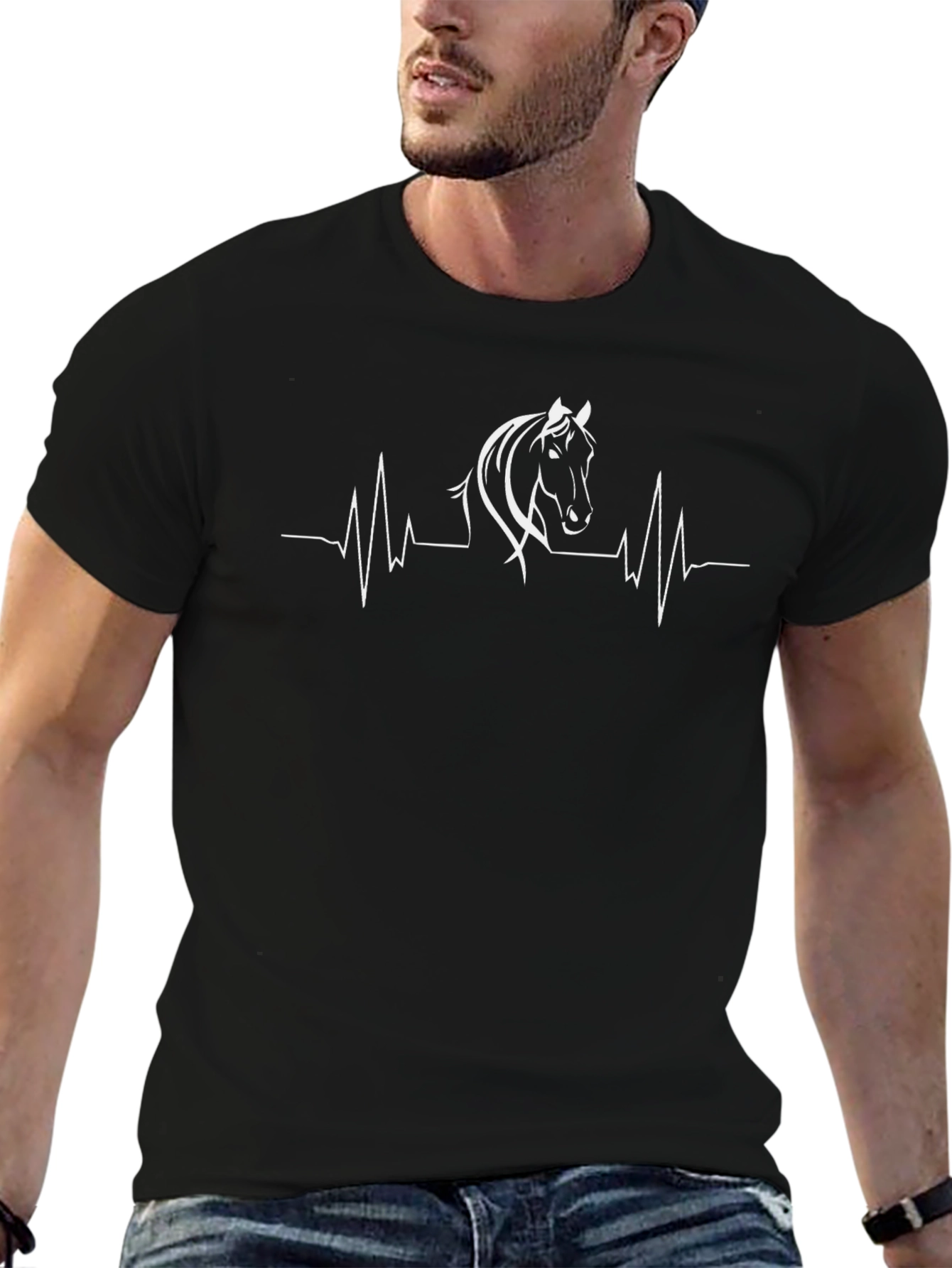 Horse Heartbeat Graphic T-Shirt - Black