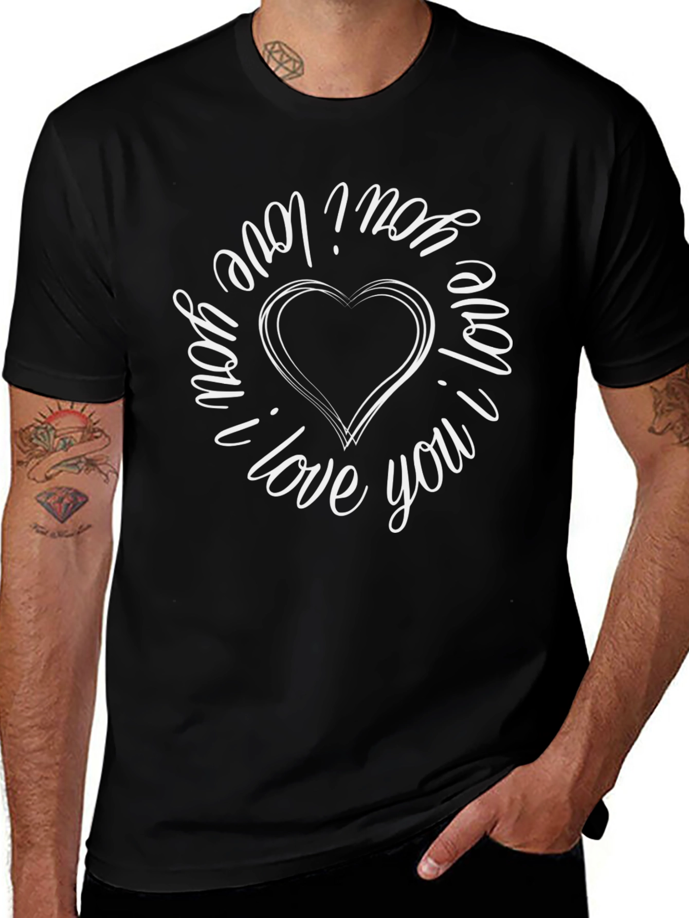 I Love You Heart Graphic Tee - Black