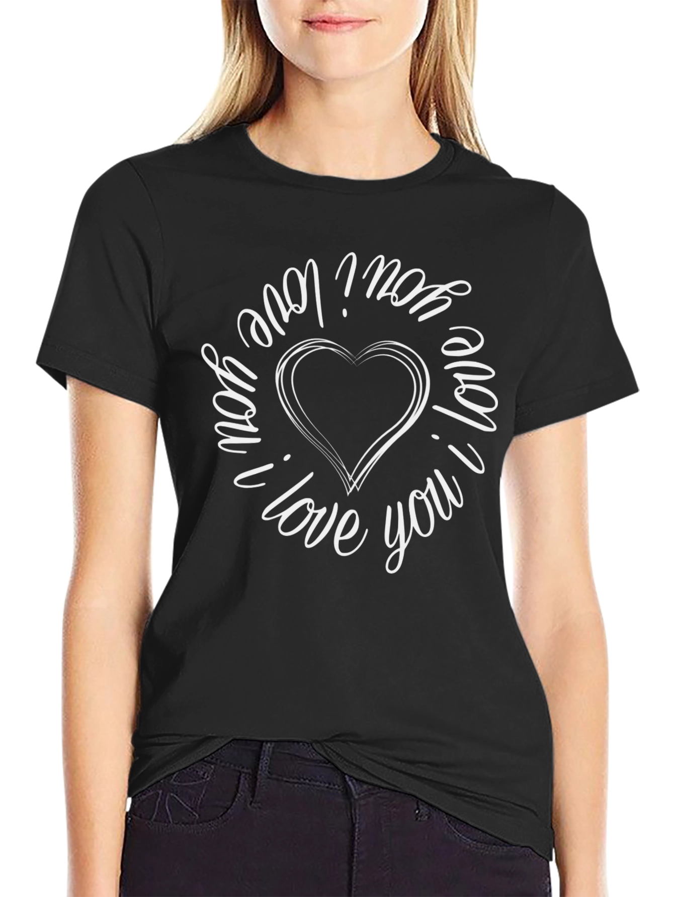 I Love You Heart Graphic Tee - Black