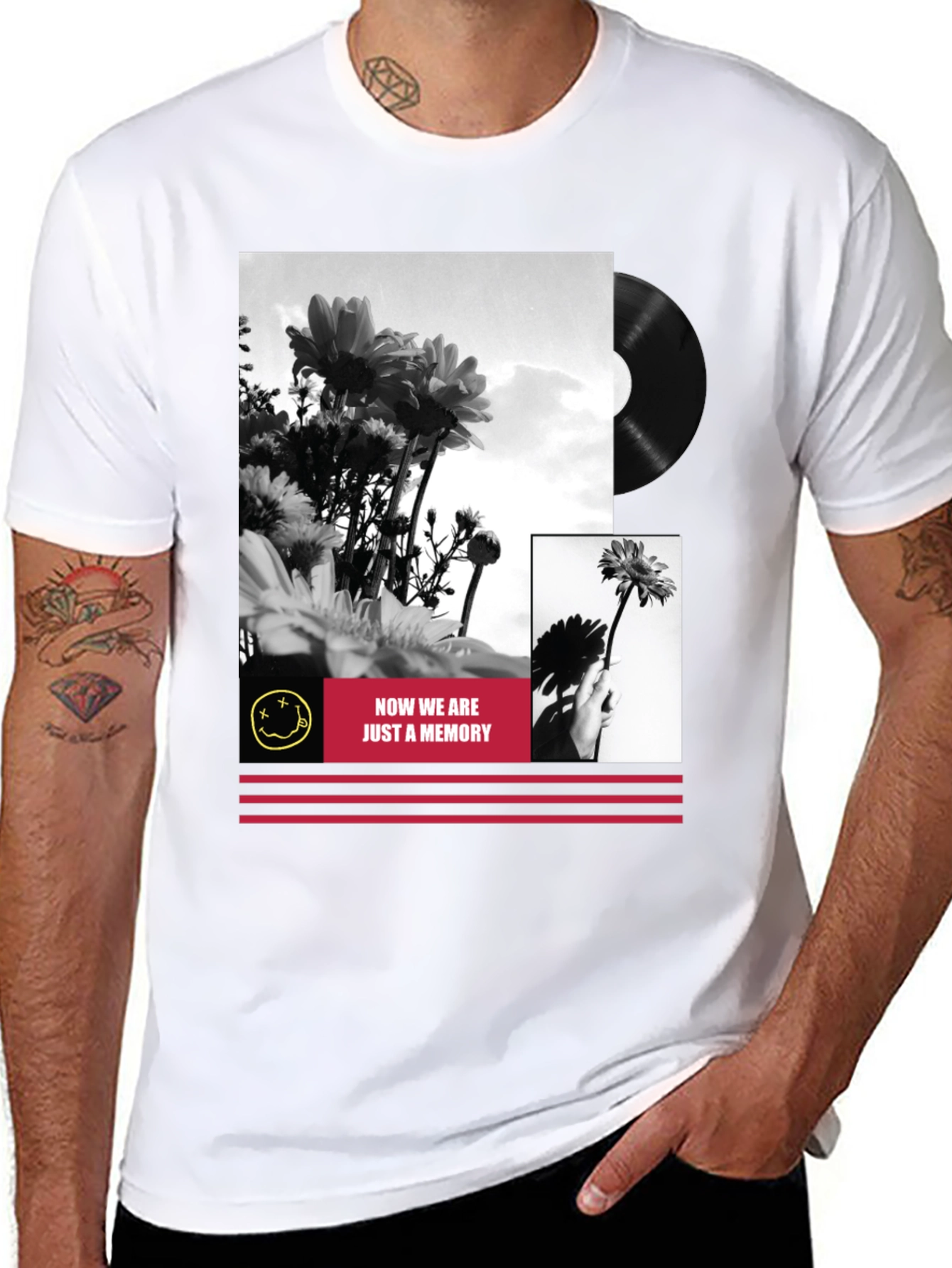 Black Floral Grunge Graphic Tee