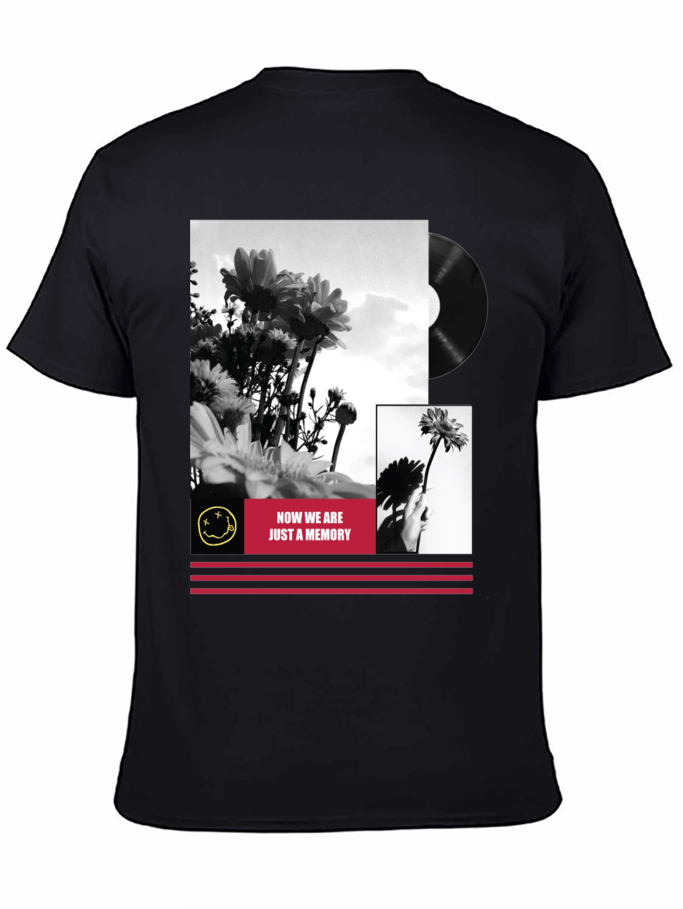 Black Floral Grunge Graphic Tee