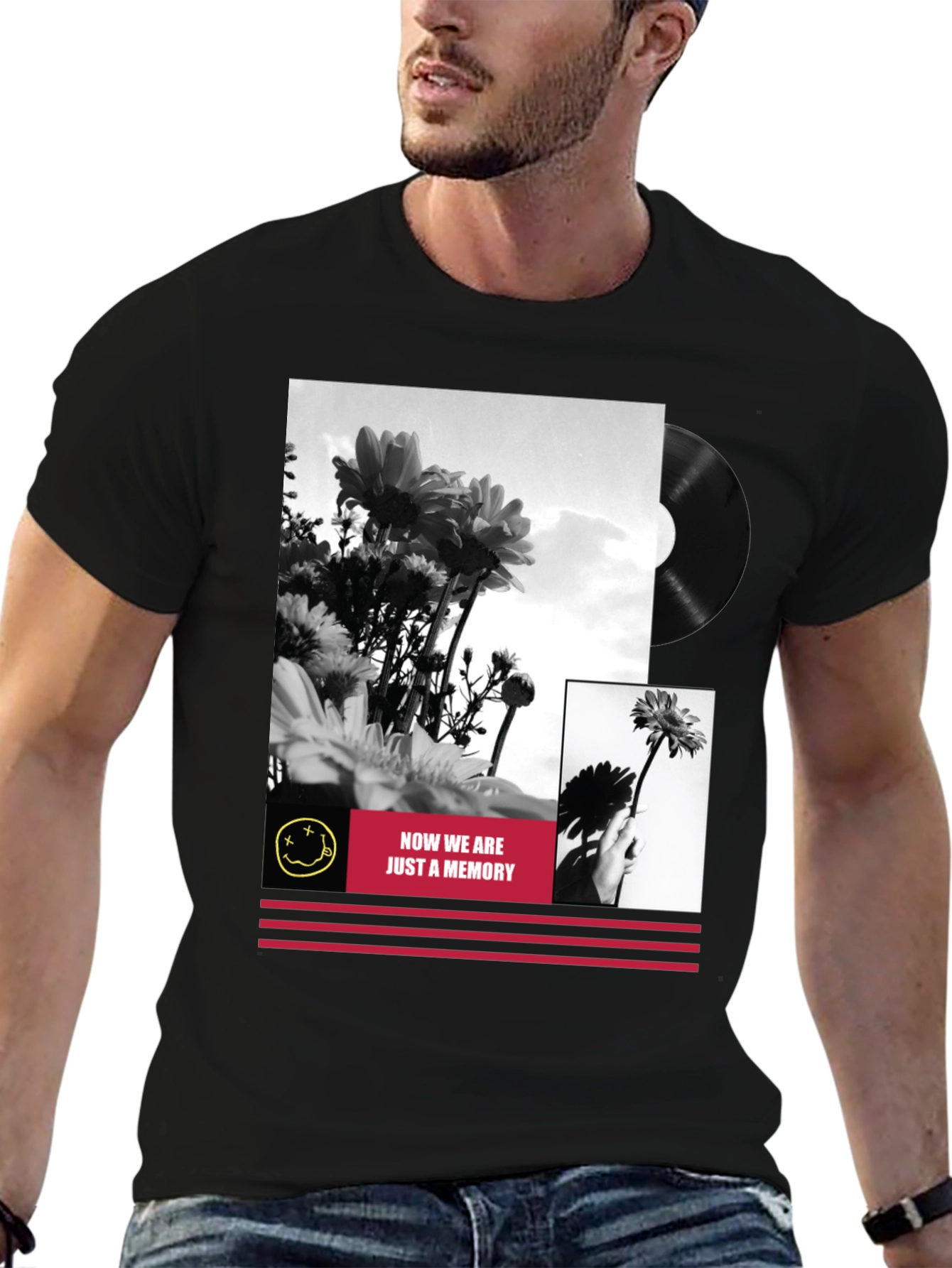 Black Floral Grunge Graphic Tee