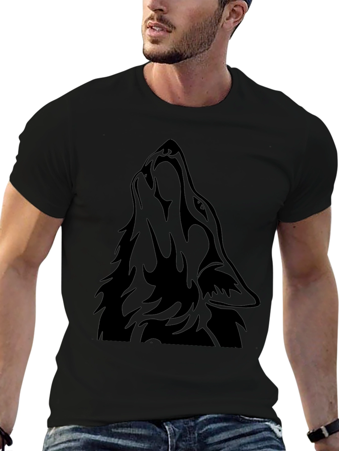 Mens Black Wolf Graphic T-Shirt