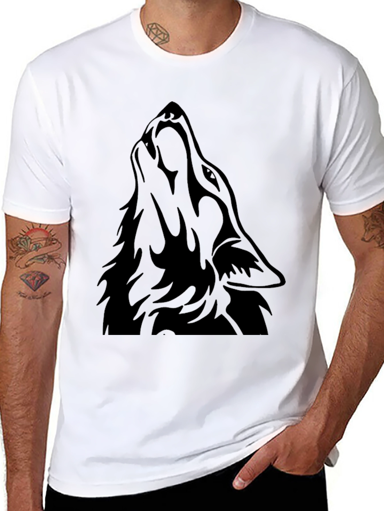Mens Black Wolf Graphic T-Shirt