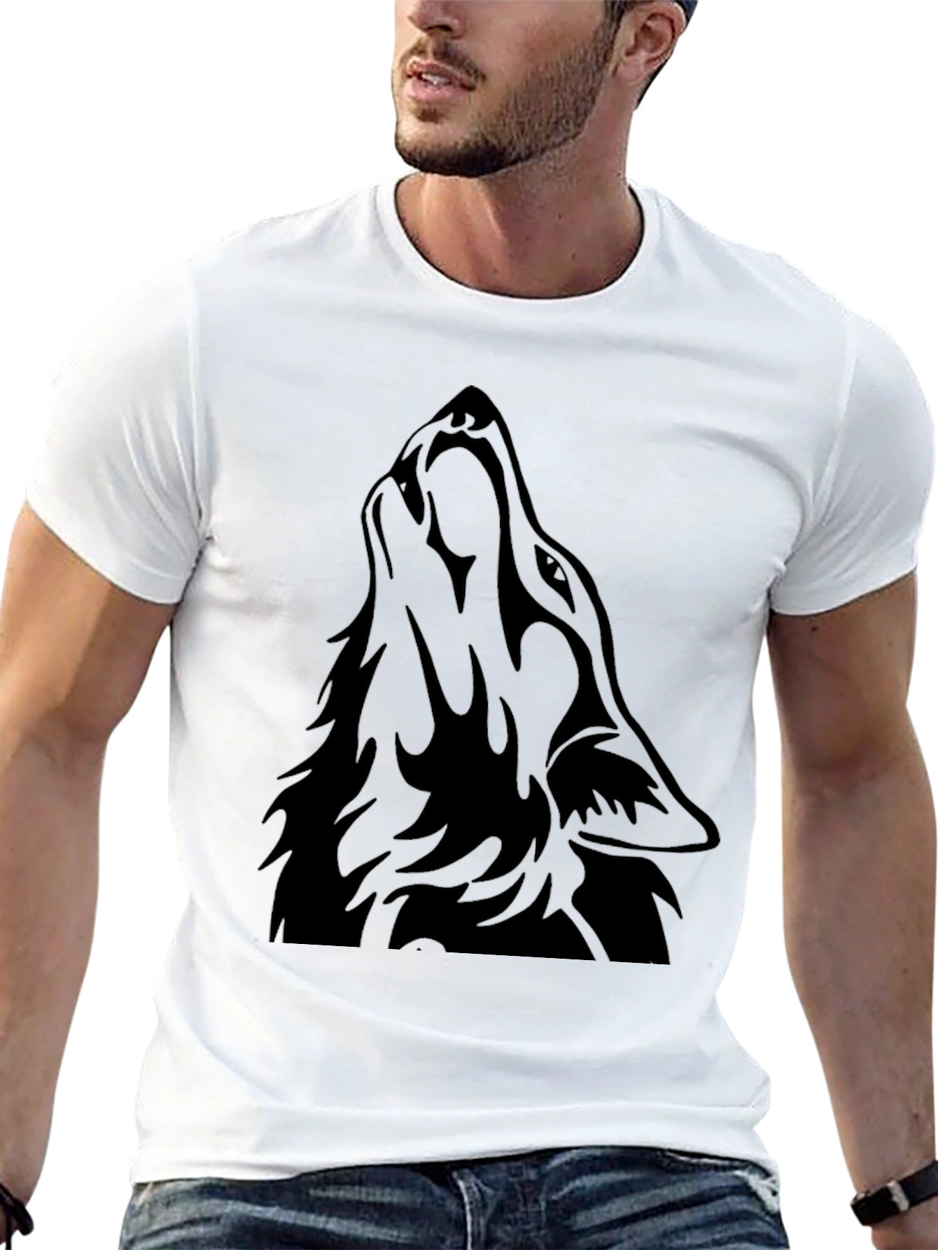 Mens Black Wolf Graphic T-Shirt