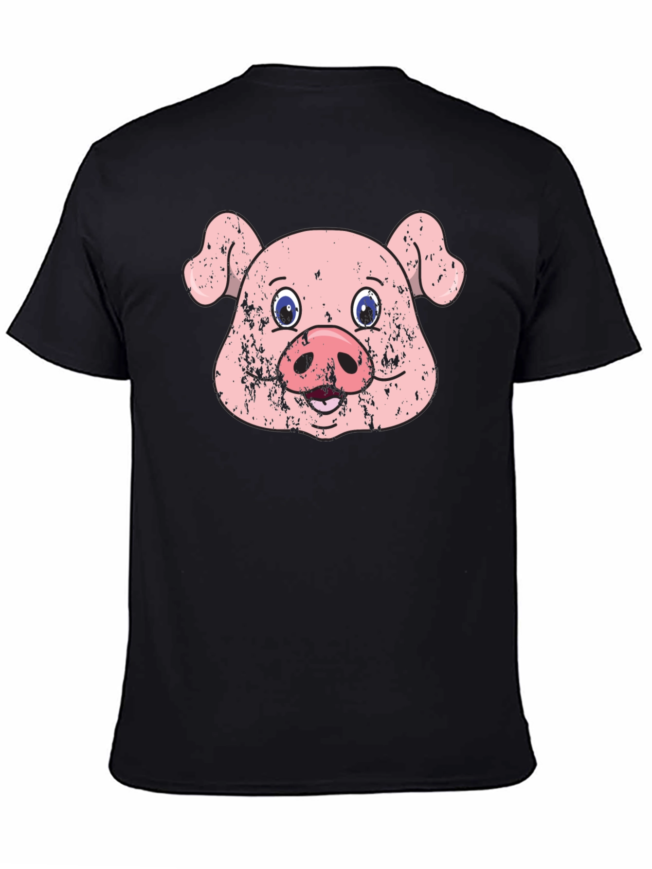 Funny Pig Face Graphic Print Black T-Shirt