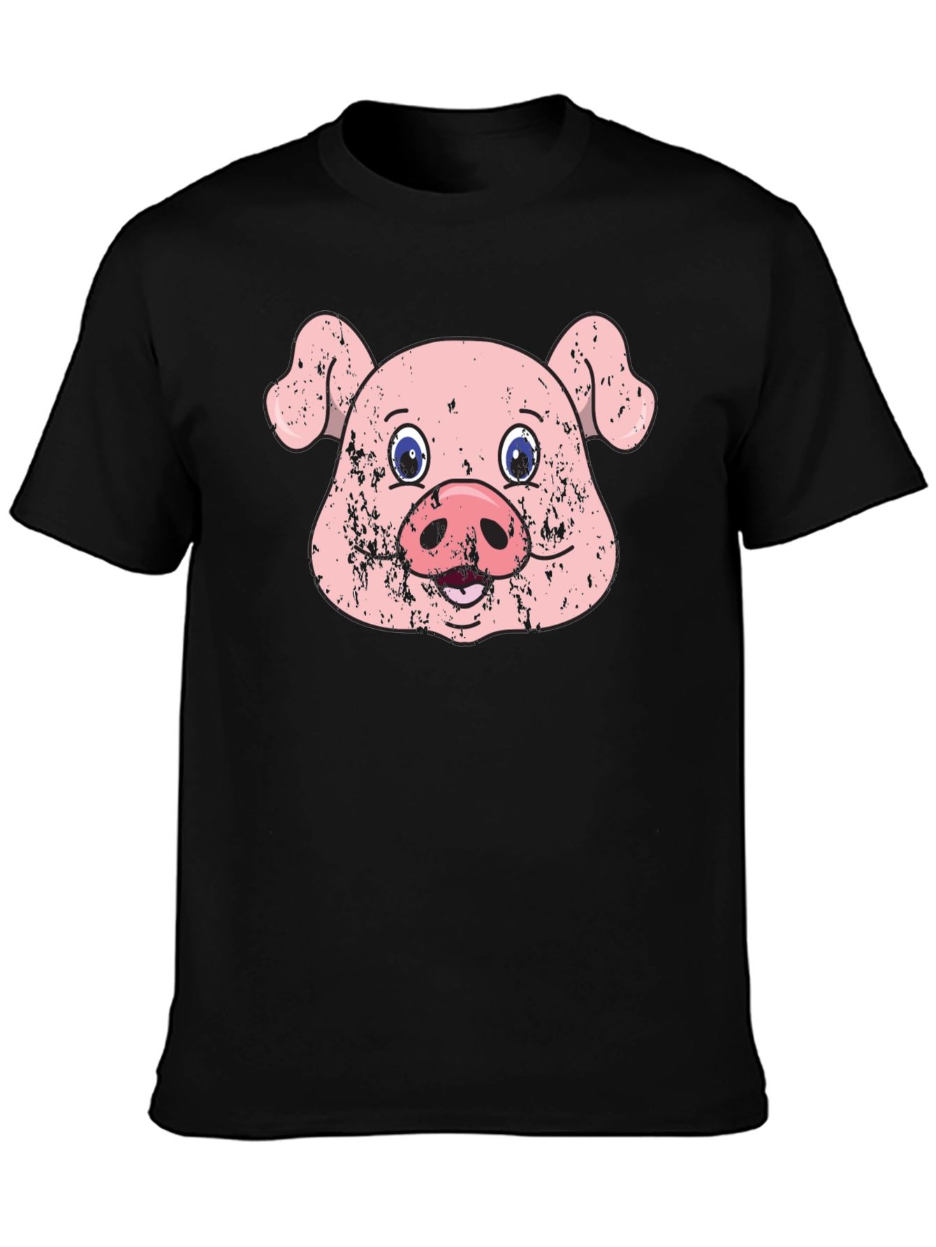 Funny Pig Face Graphic Print Black T-Shirt