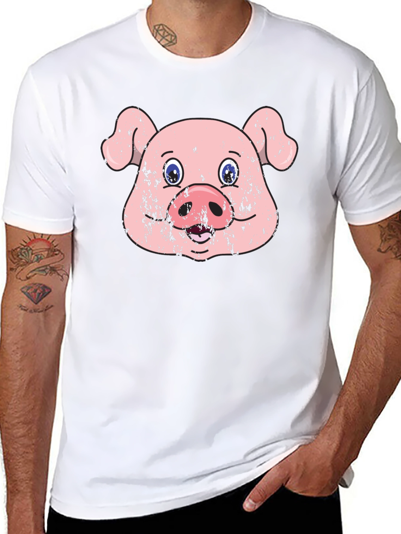 Funny Pig Face Graphic Print Black T-Shirt