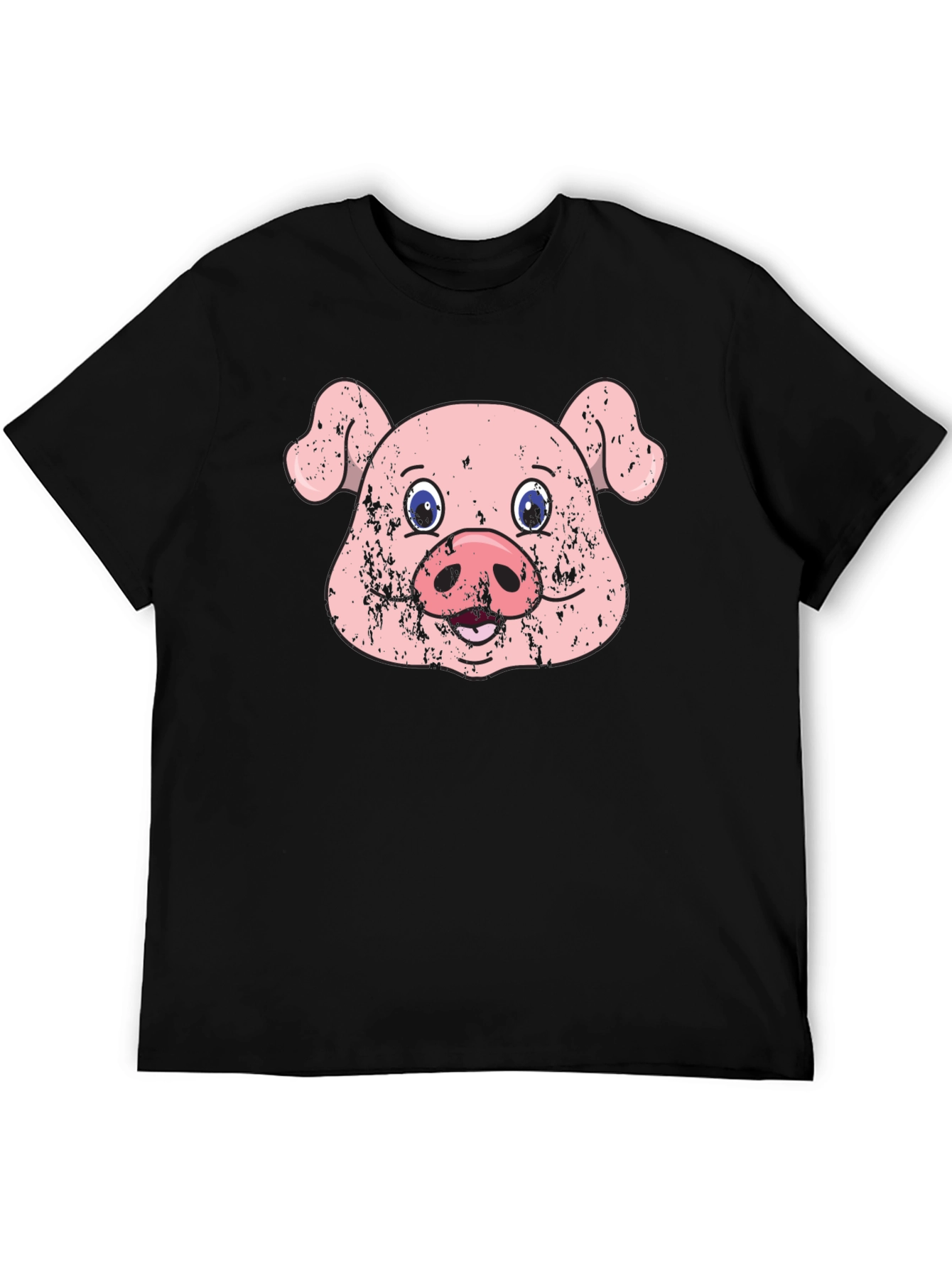 Funny Pig Face Graphic Print Black T-Shirt