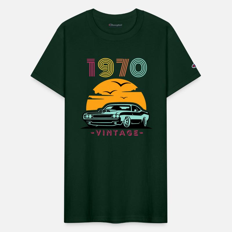Vintage Retro Sunset Muscle Car 1970s Nostalgia