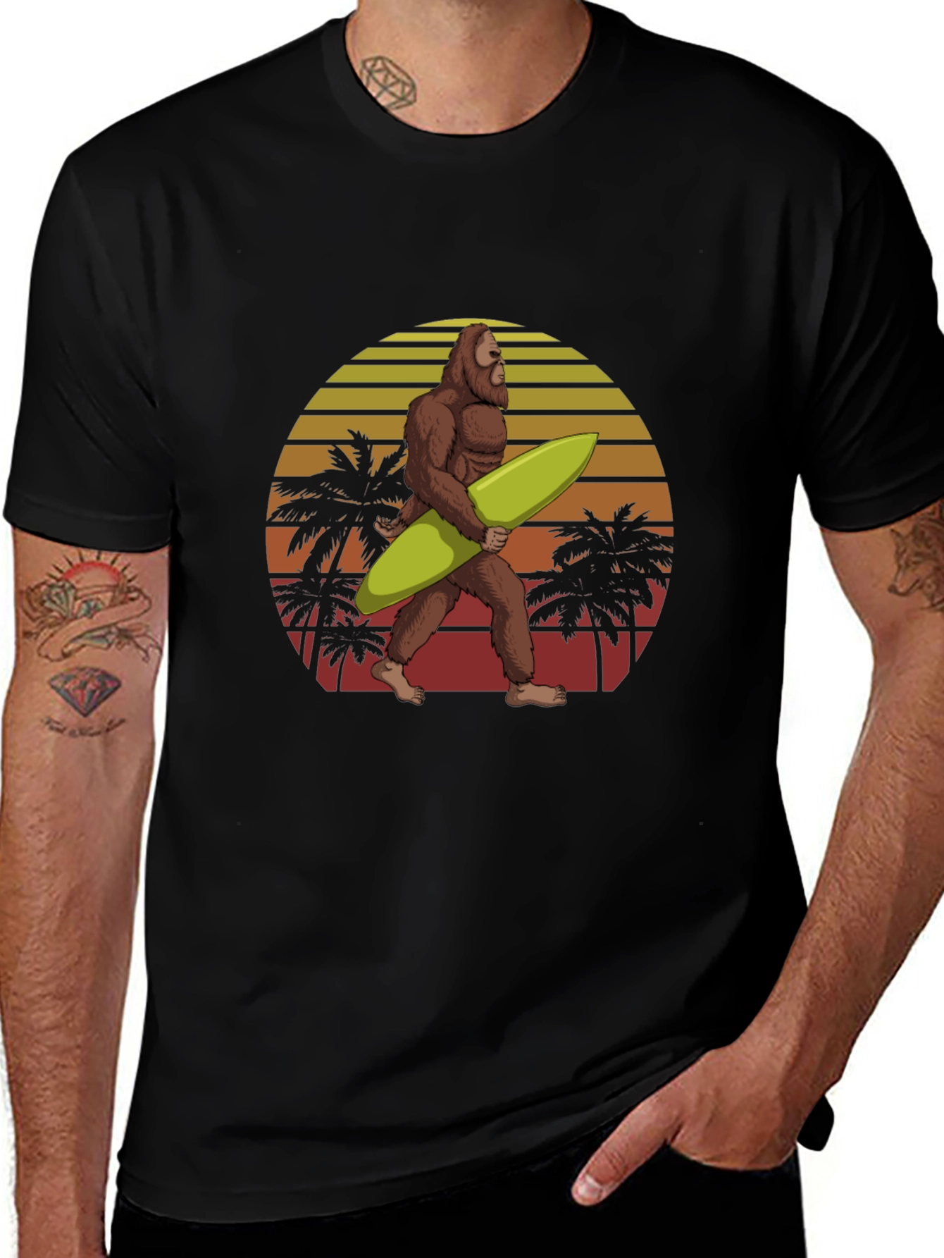 Sasquatch Surfer T-Shirt - Retro Beach Design