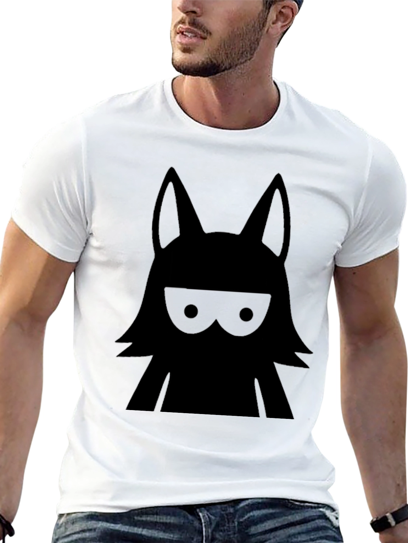 Mens Black Ninja Cat Graphic T-Shirt