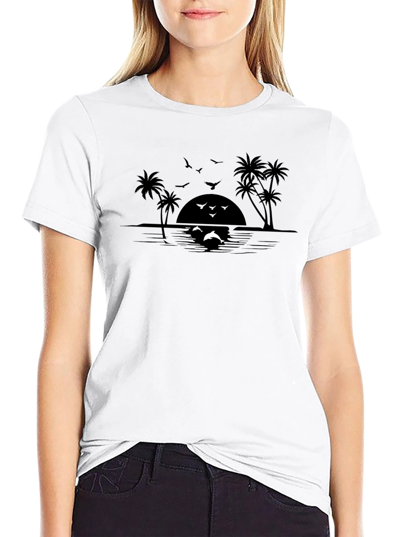 Sunset Dolphin T-Shirt Black