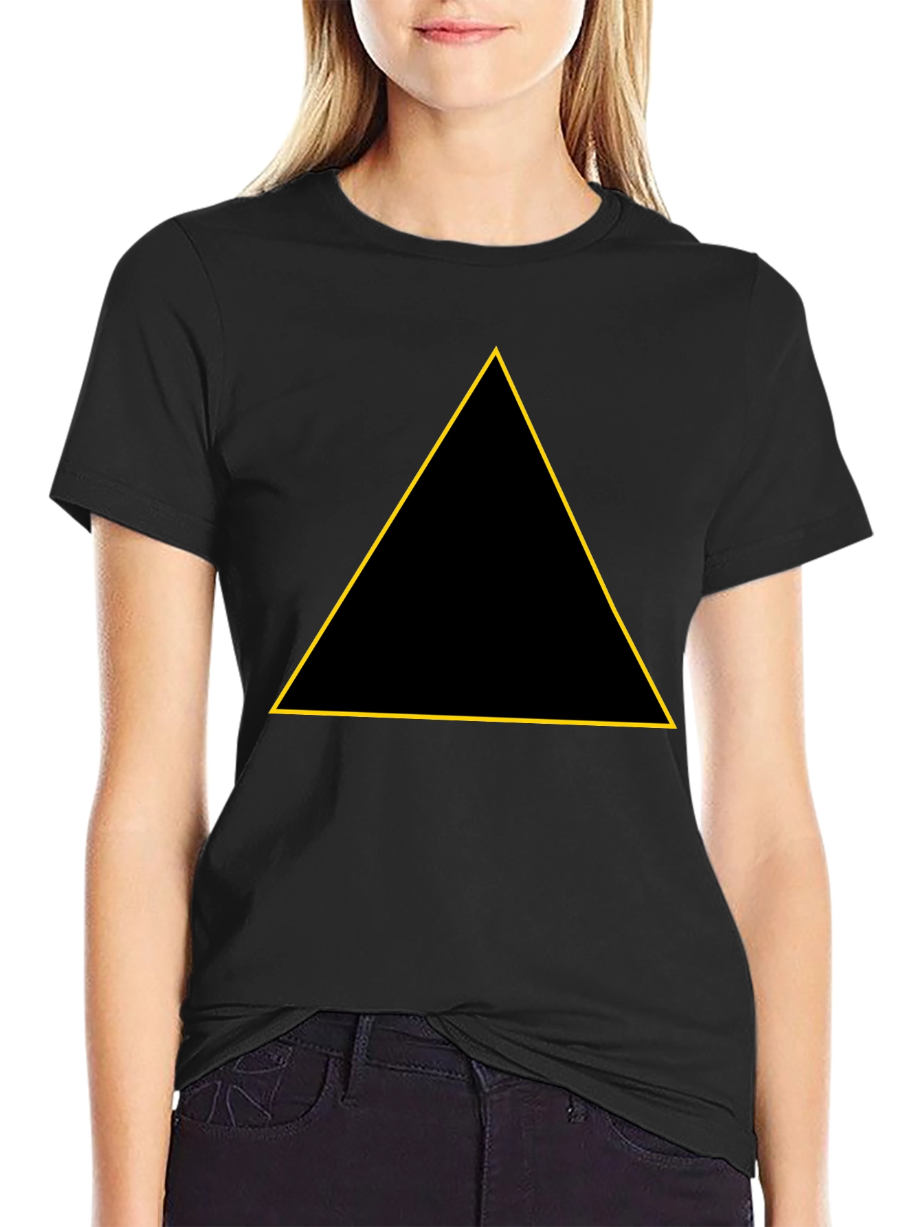 Black T-Shirt with Golden Triangle