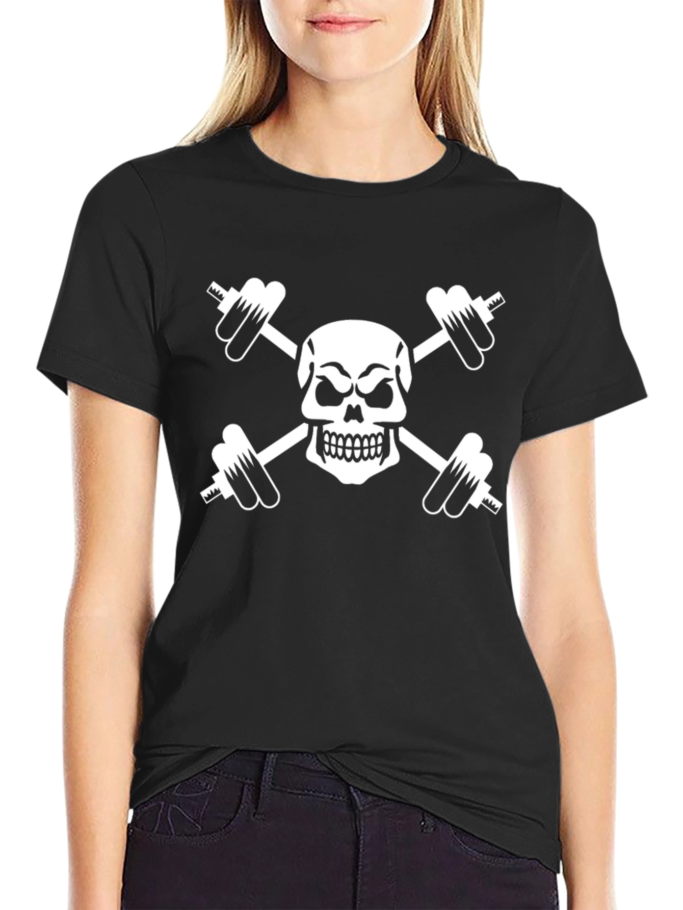 Skull & Dumbbell Graphic T-Shirt - Workout Ready!