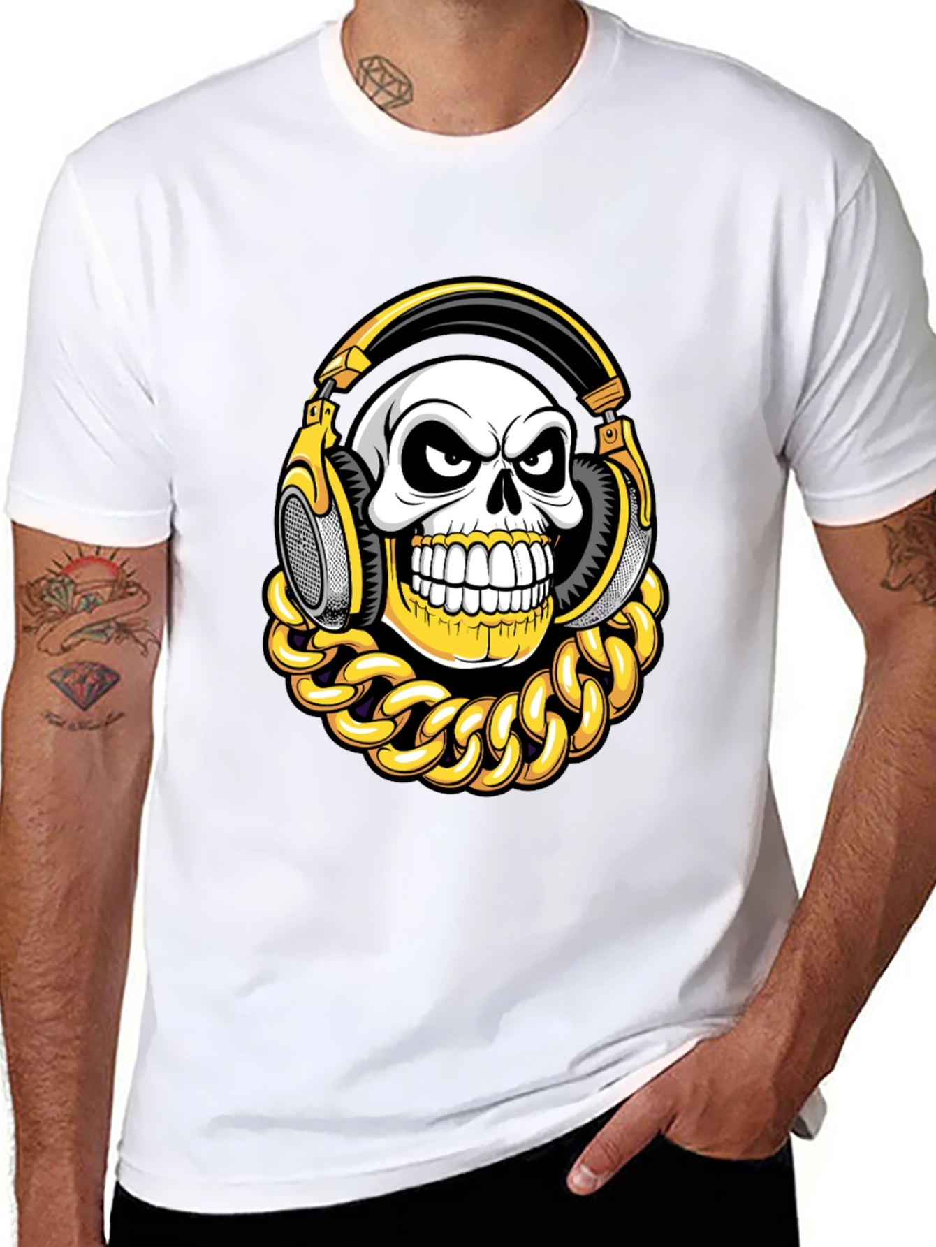 Skull with Headphones Graphic T-Shirt
