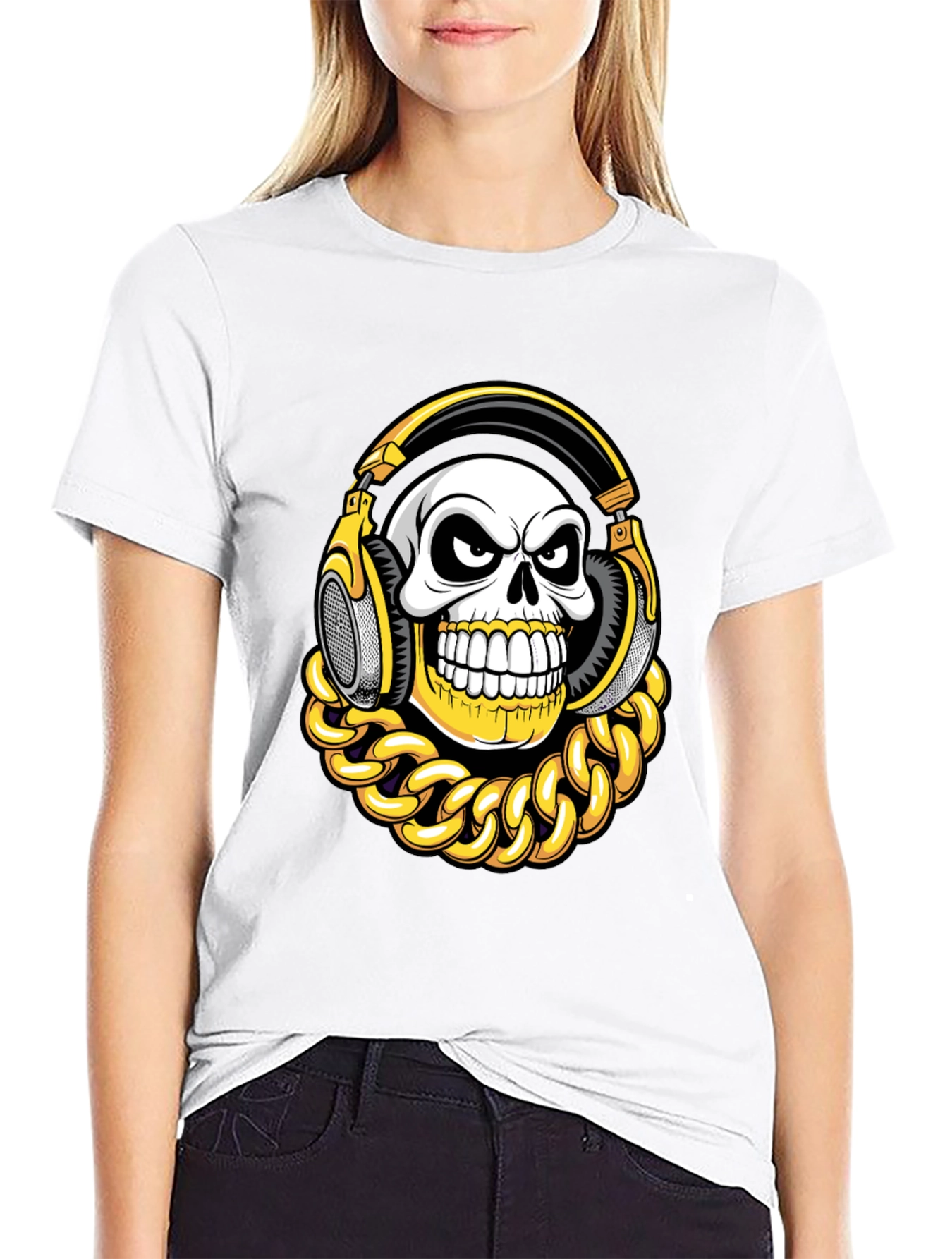 Skull with Headphones Graphic T-Shirt