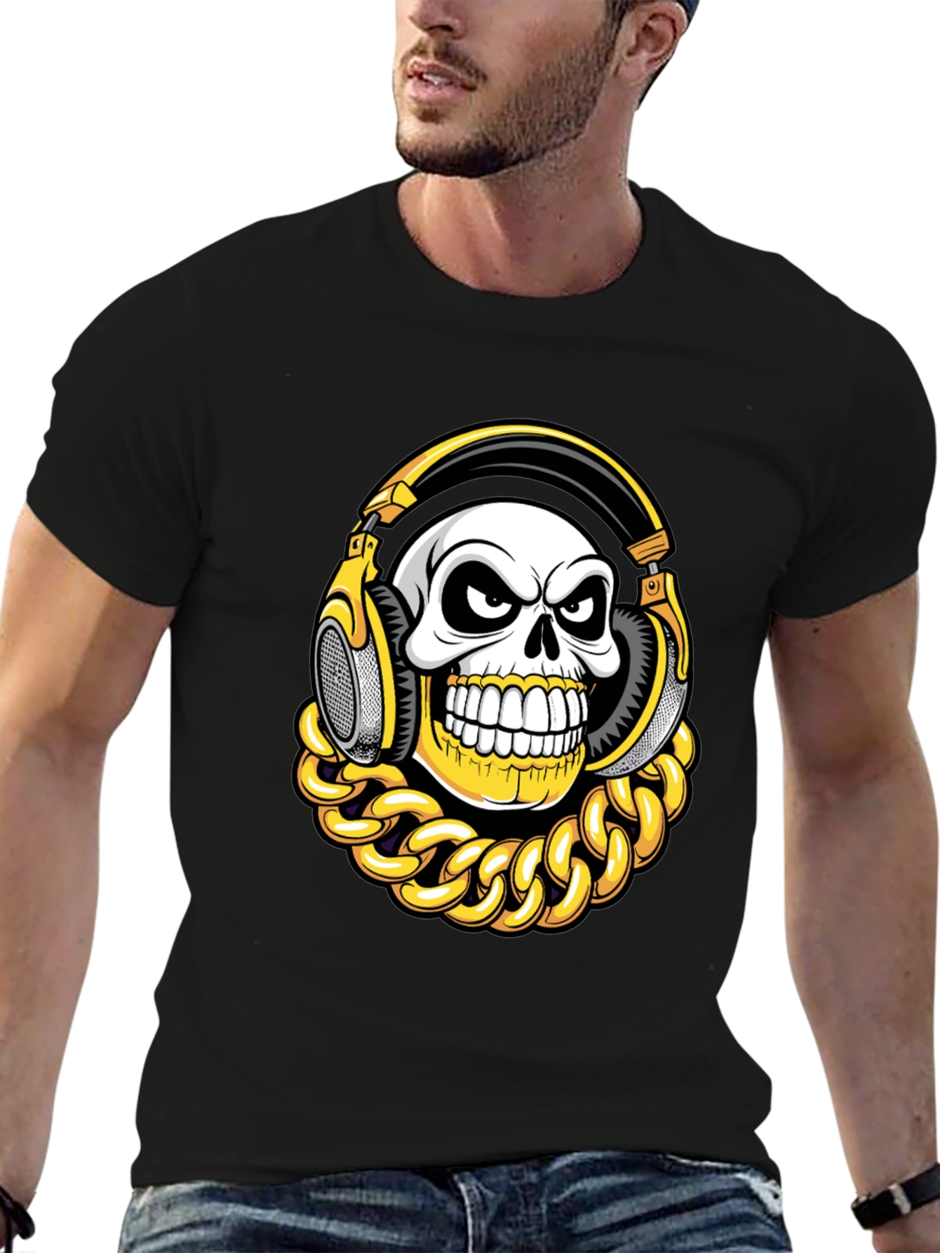 Skull with Headphones Graphic T-Shirt