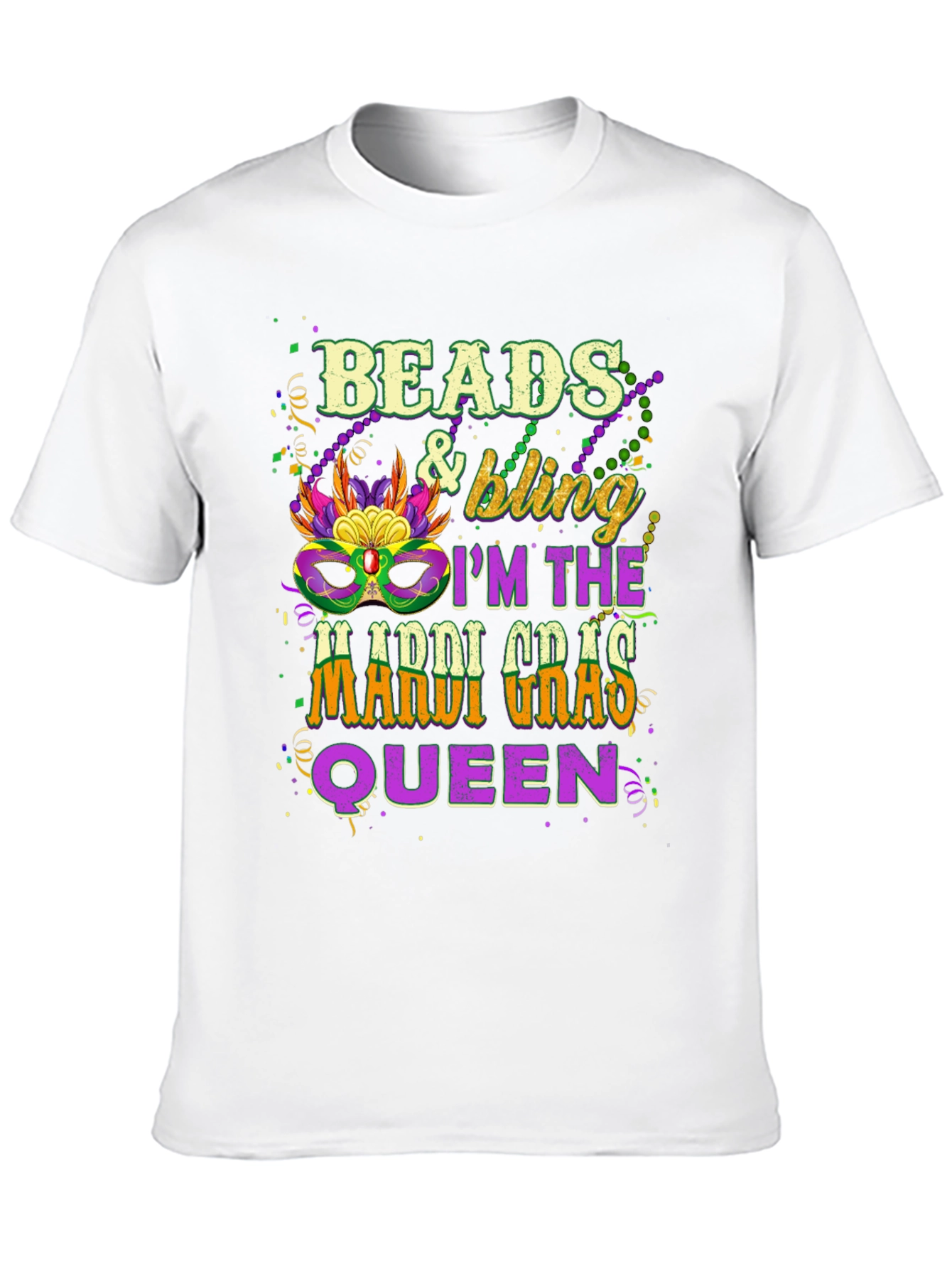 Beads & Bling Mardi Gras Queen Black T-Shirt