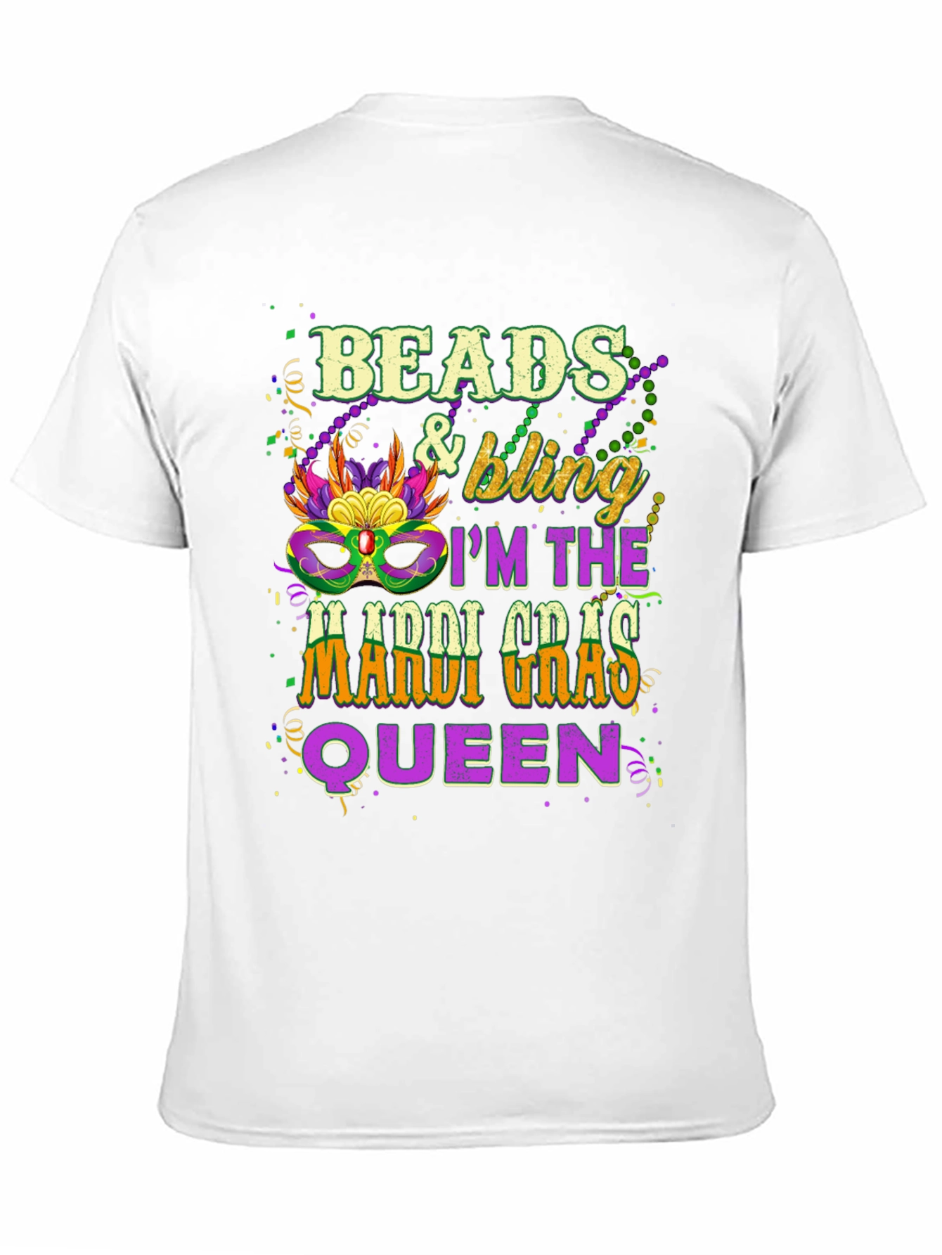 Beads & Bling Mardi Gras Queen Black T-Shirt