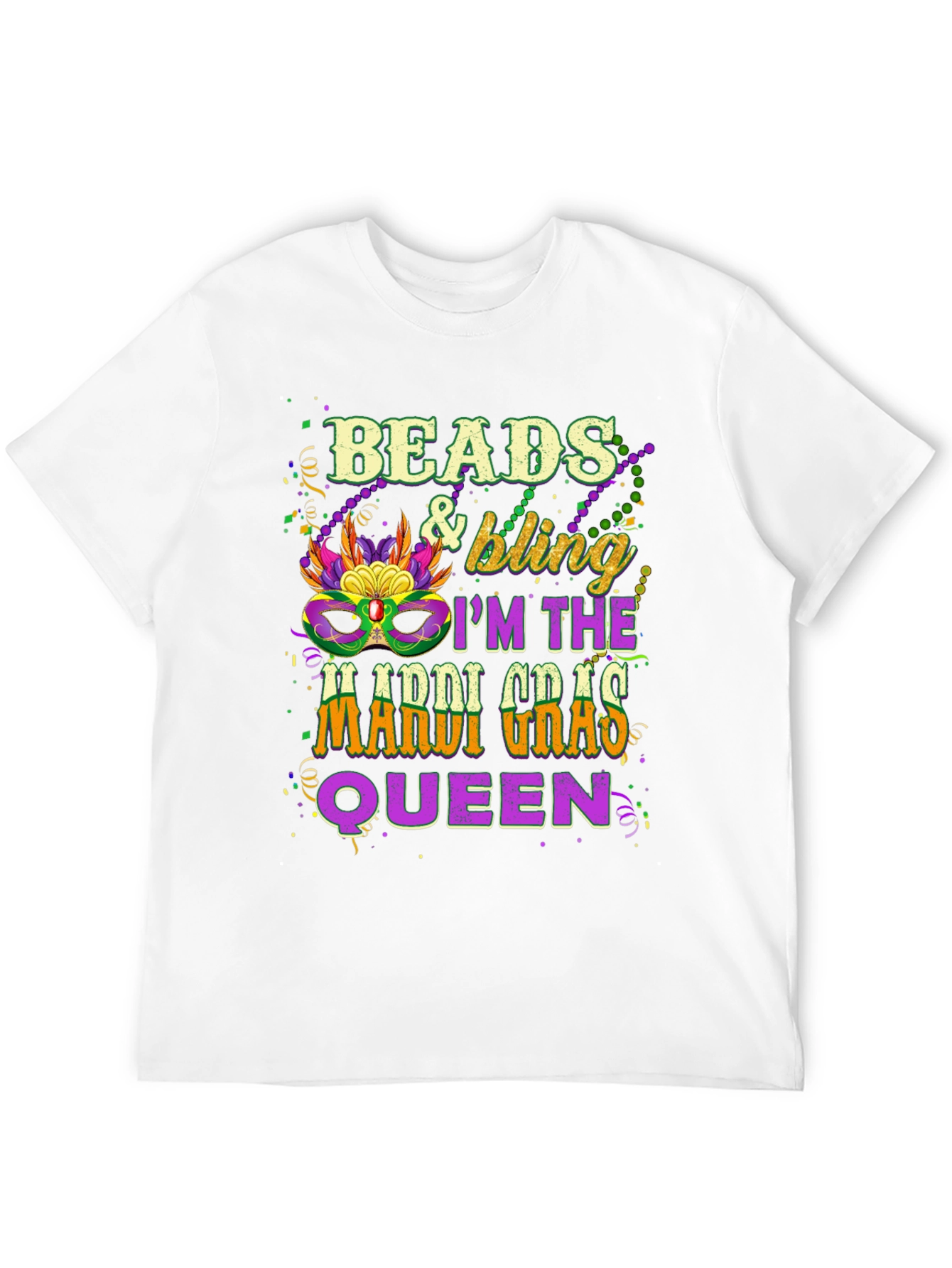 Beads & Bling Mardi Gras Queen Black T-Shirt