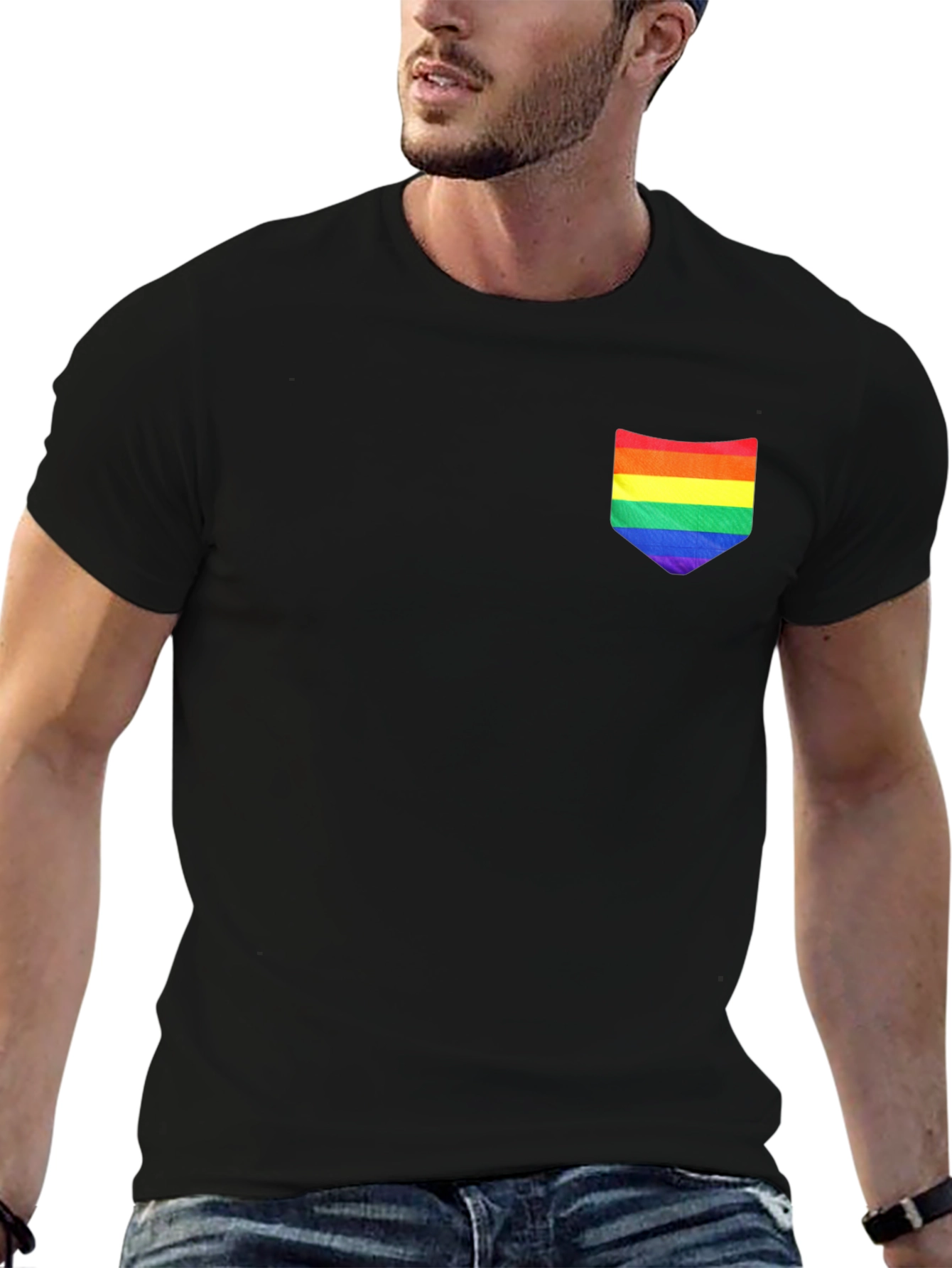 Rainbow Pocket Black Tee