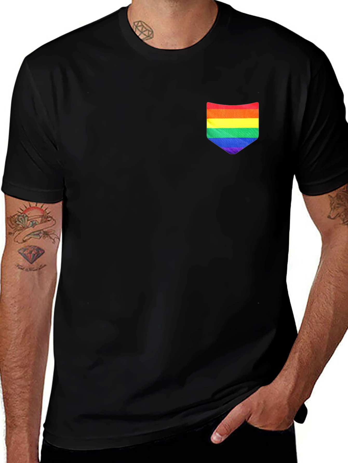 Rainbow Pocket Black Tee
