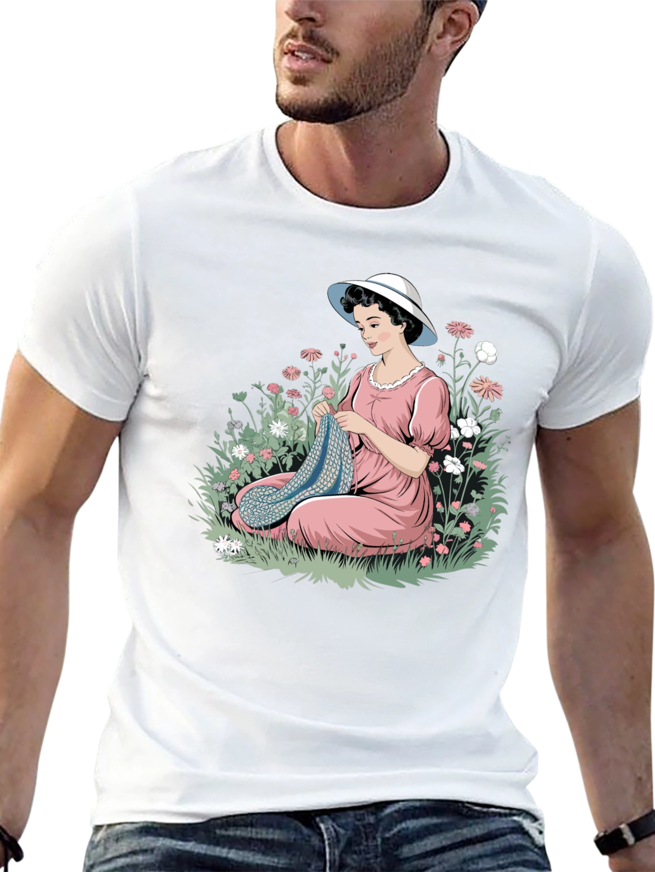 Knitting Lady Black T-Shirt