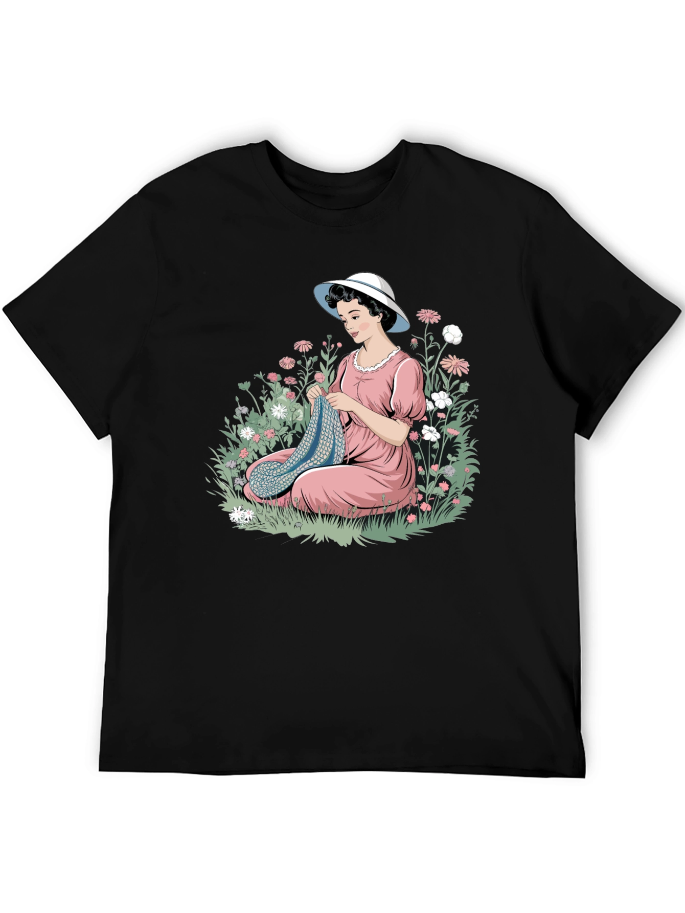 Knitting Lady Black T-Shirt