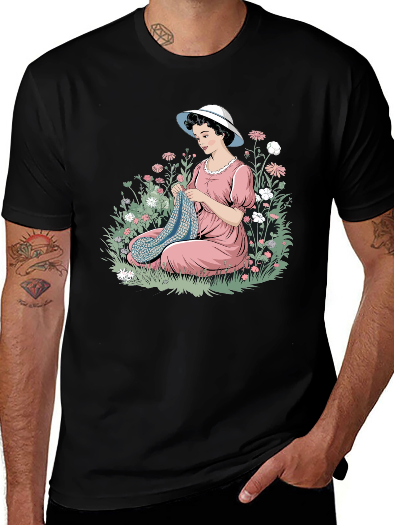Knitting Lady Black T-Shirt