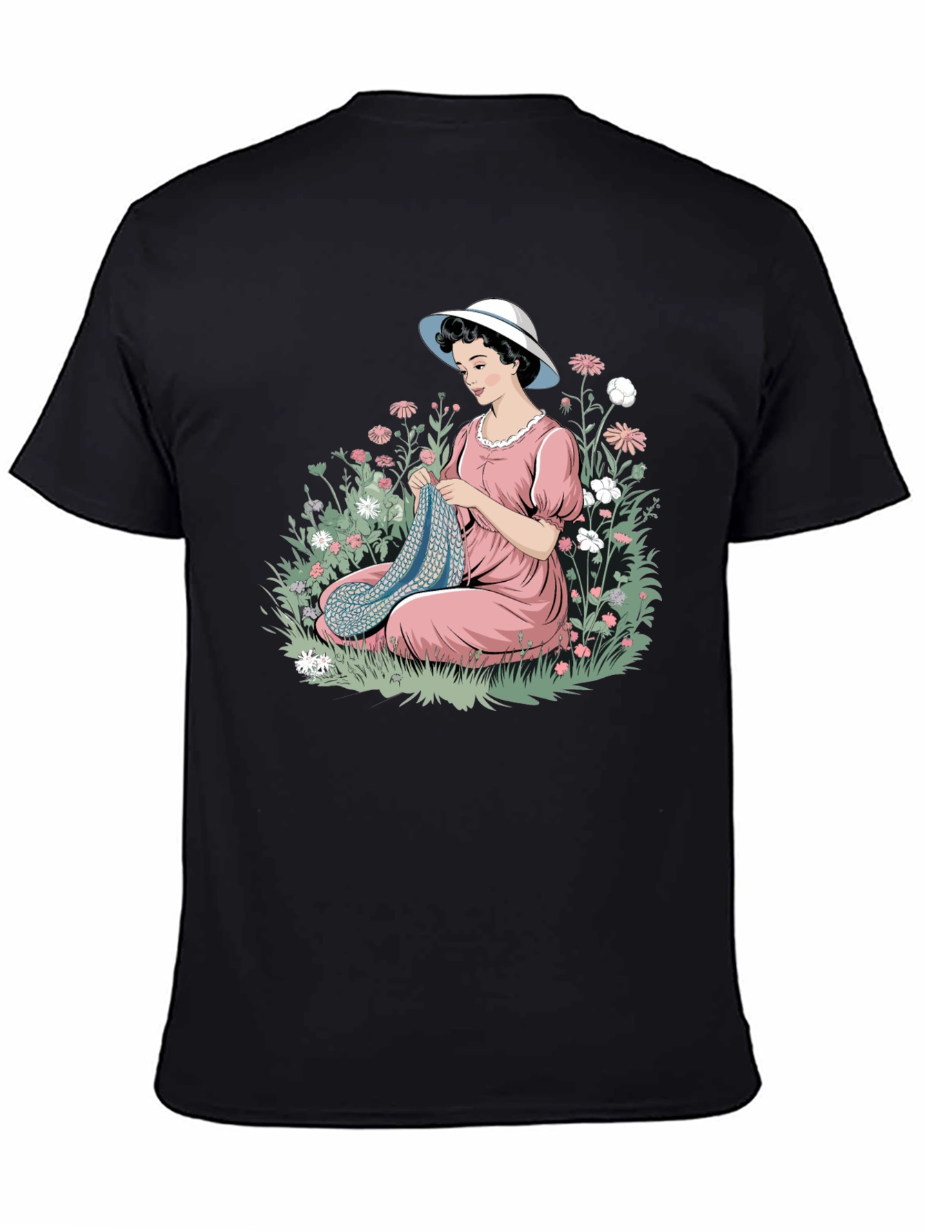 Knitting Lady Black T-Shirt