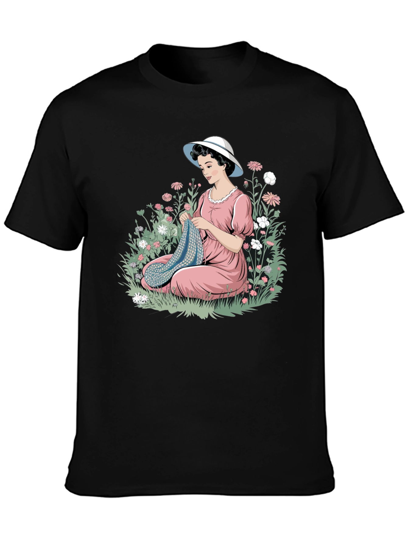 Knitting Lady Black T-Shirt