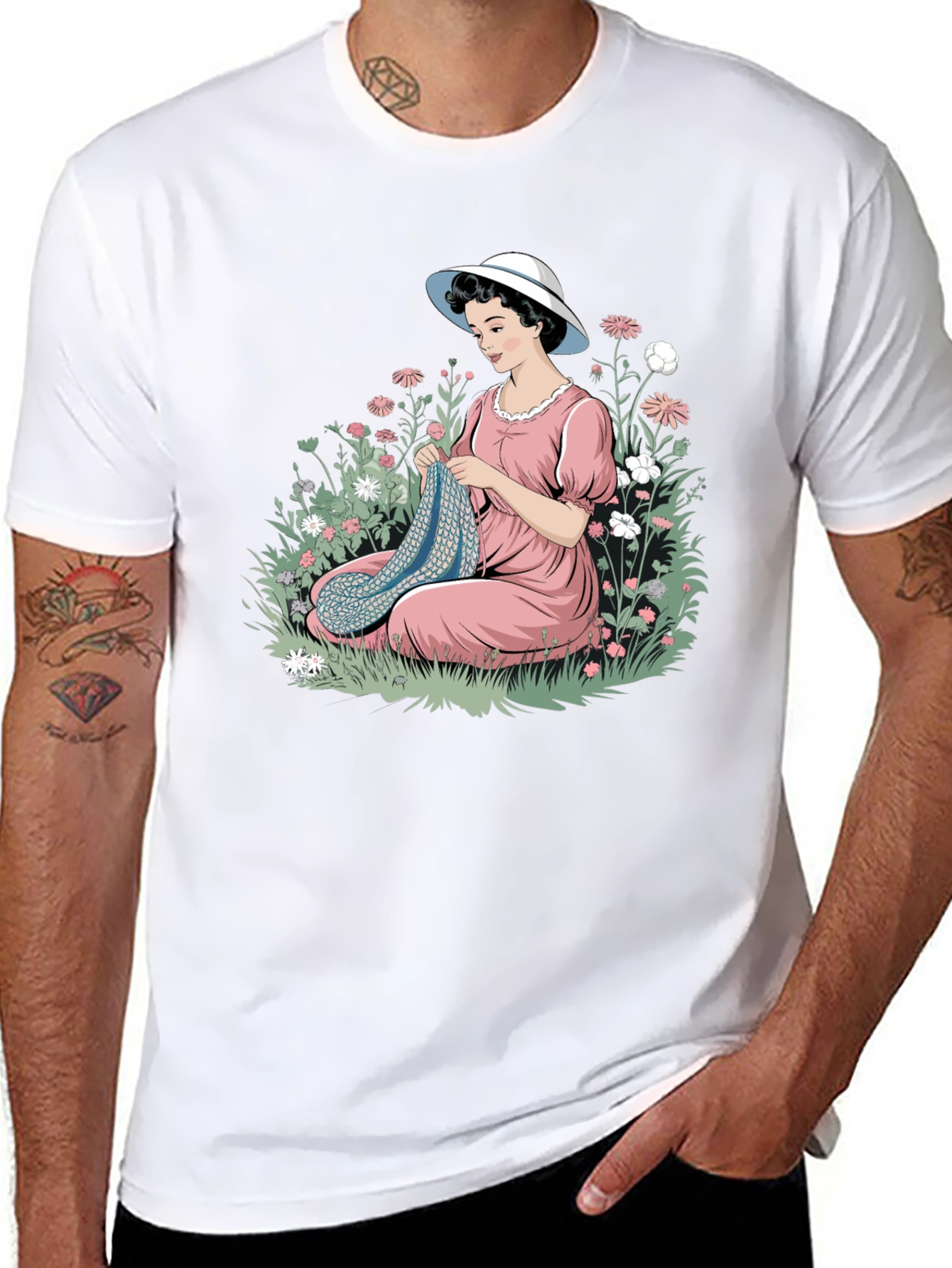 Knitting Lady Black T-Shirt