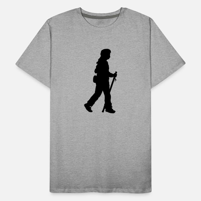 Walking girl with stick and flask