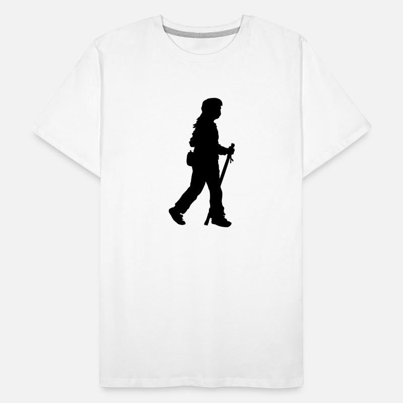 Walking girl with stick and flask