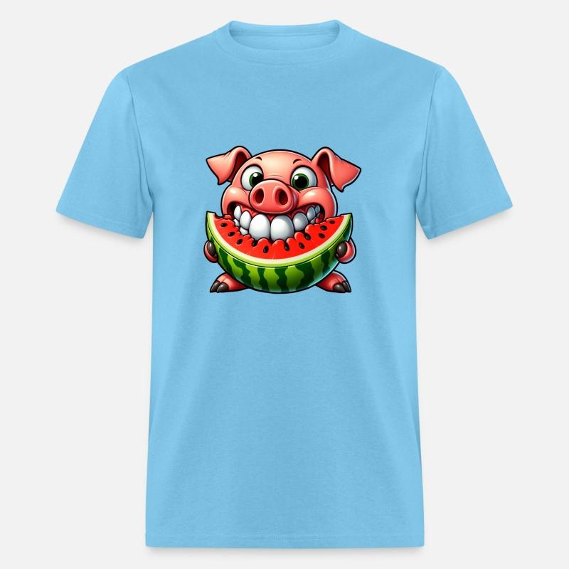 Whimsical pig with watermelon joy and grin